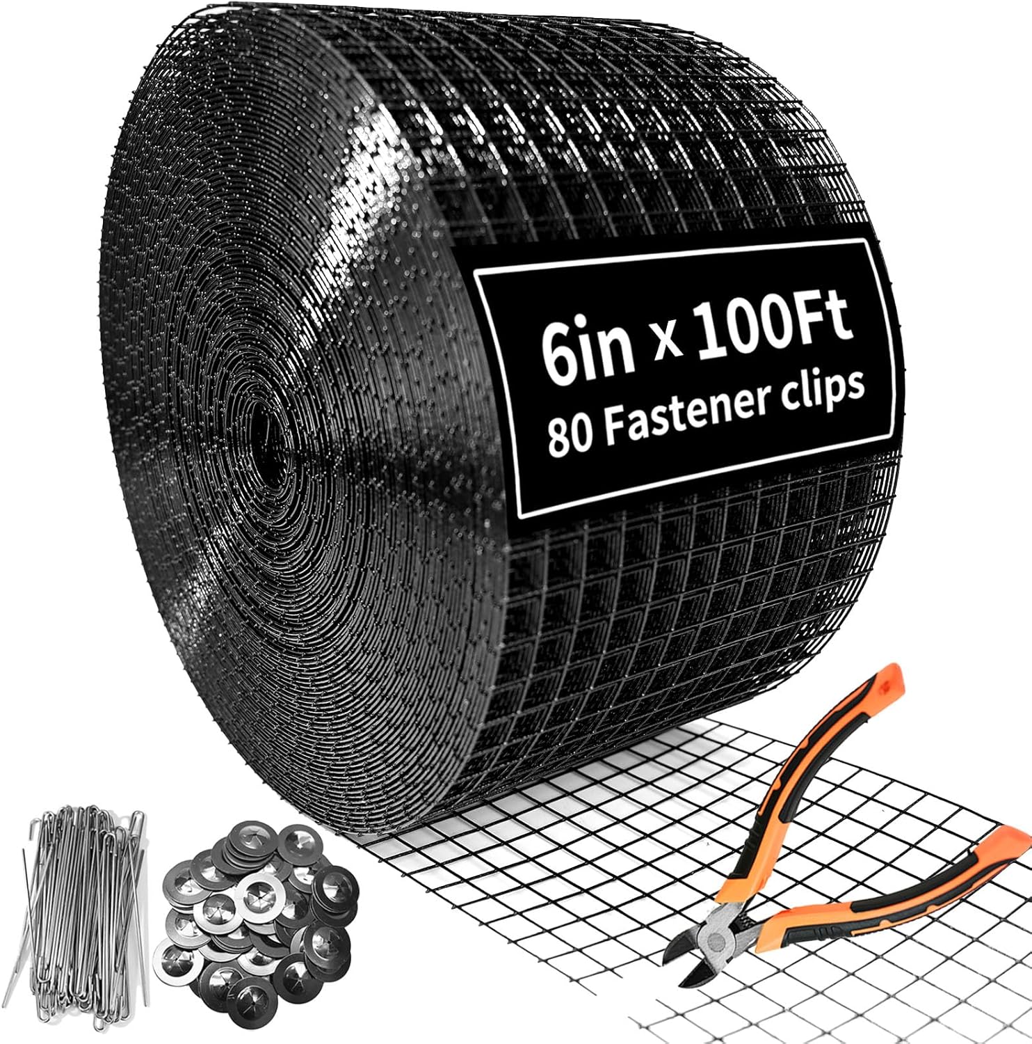 Solar Panel Bird Guard,6in X 100ft Critter Guard for Solar Panels,1/2inch mesh Black Coated Galvanized Rust-Resistant Net,roof Protection net Kit,with 80 Fastener Clips and Cutting Scissor