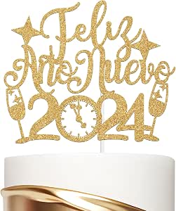 Silvester Banner "Feliz Años Nuevo" - Spanische Wimpelkette 2024, Glitzernd Rot/blau