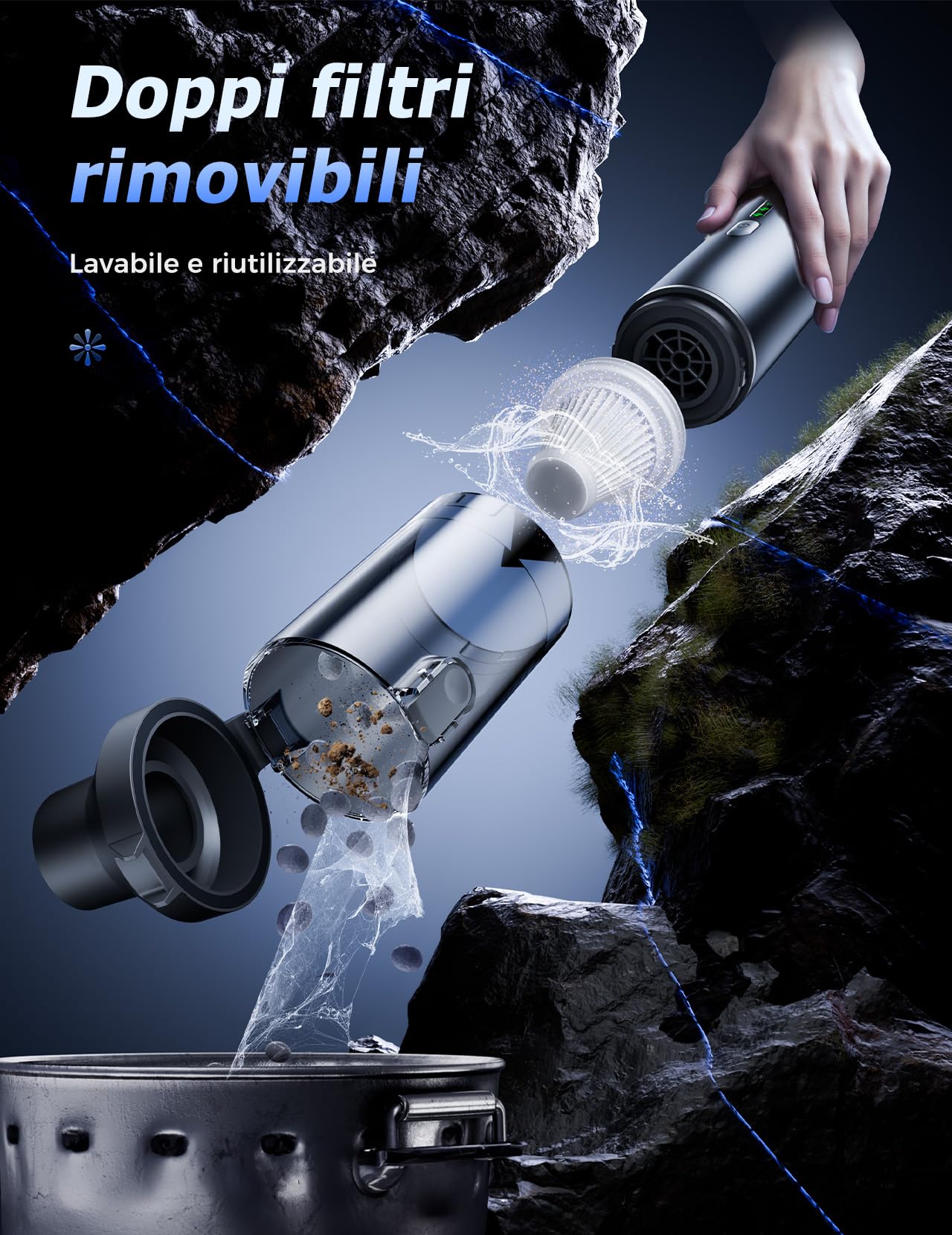 Aspirapolvere Auto Potente, 4 in 1 Aspirabriciole Senza fili 16000 PA, Aspiratore e Soffiatore Portatile da Tavolo con Accessori, Viene Utilizzato in Divani, Automobili, Computer