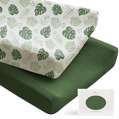 Miniatura 10 de Konssy Paquete de 2 fundas de muselina para cambiador de pañales para niños, ultra suaves y transpirables de algodón para mesa cambiadora de bebé,