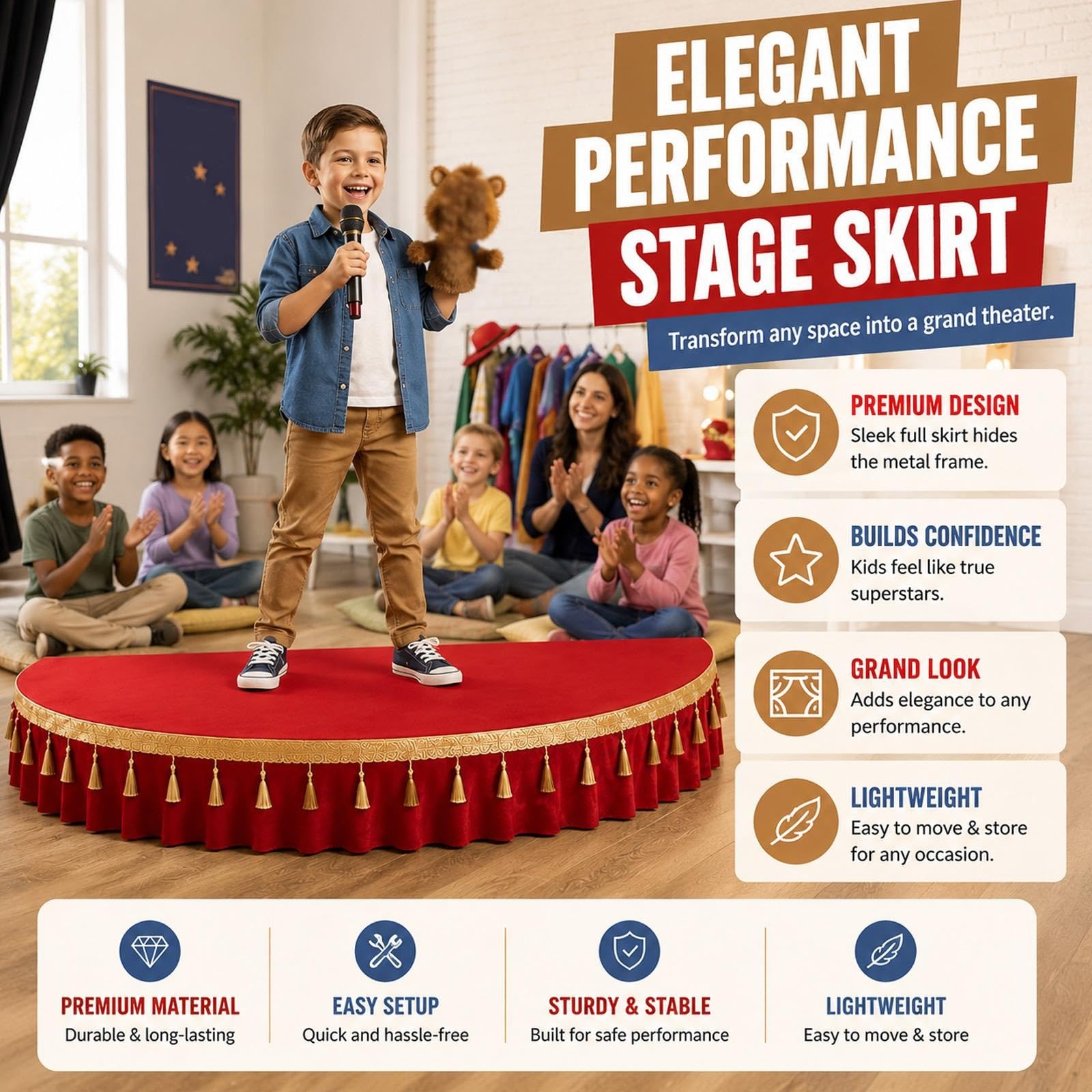 Plataforma de escenario infantil portátil semicircular para eventos