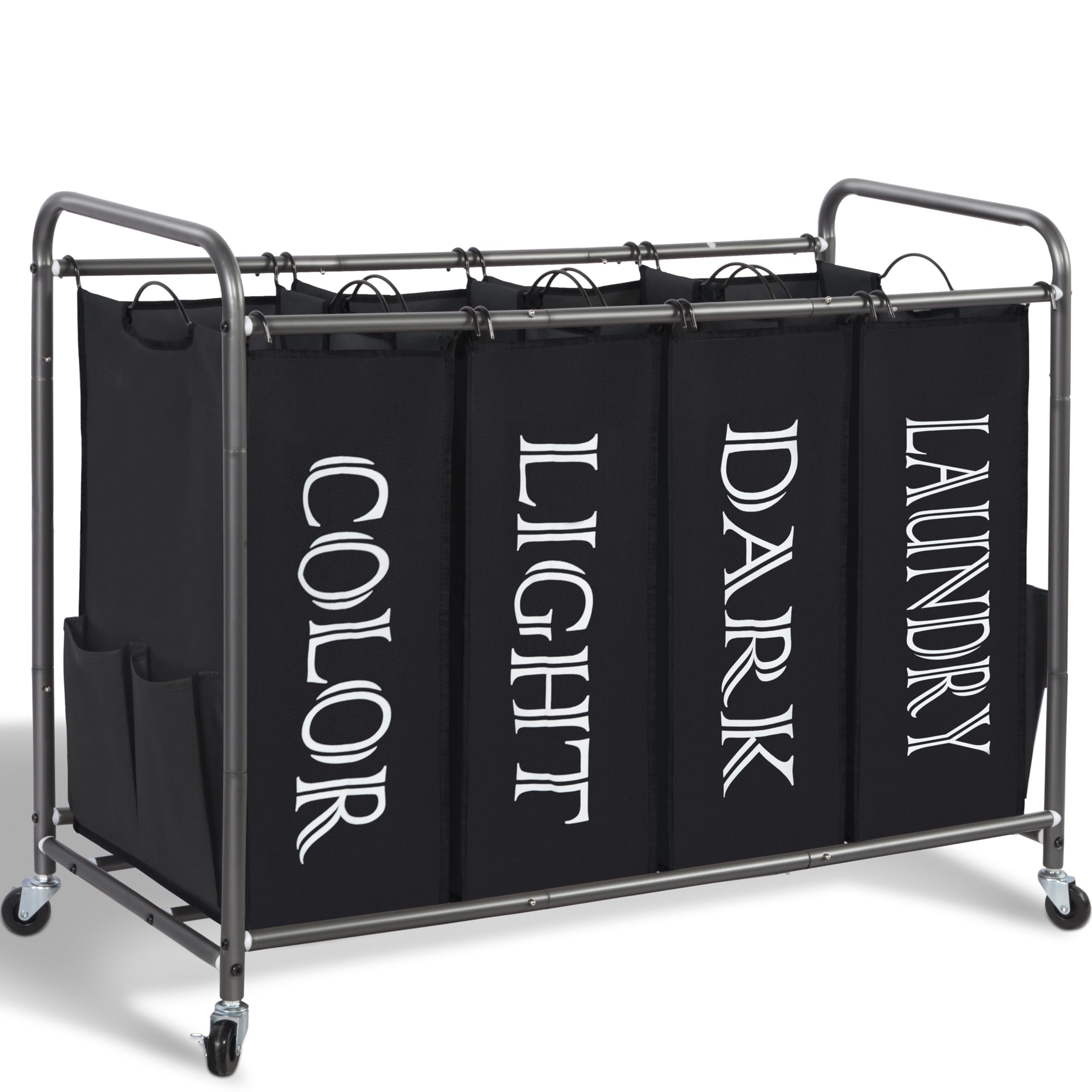 STORAGE MANIAC 4 Section Laundry Sorter Rolling Laundry Hamper, Label Black