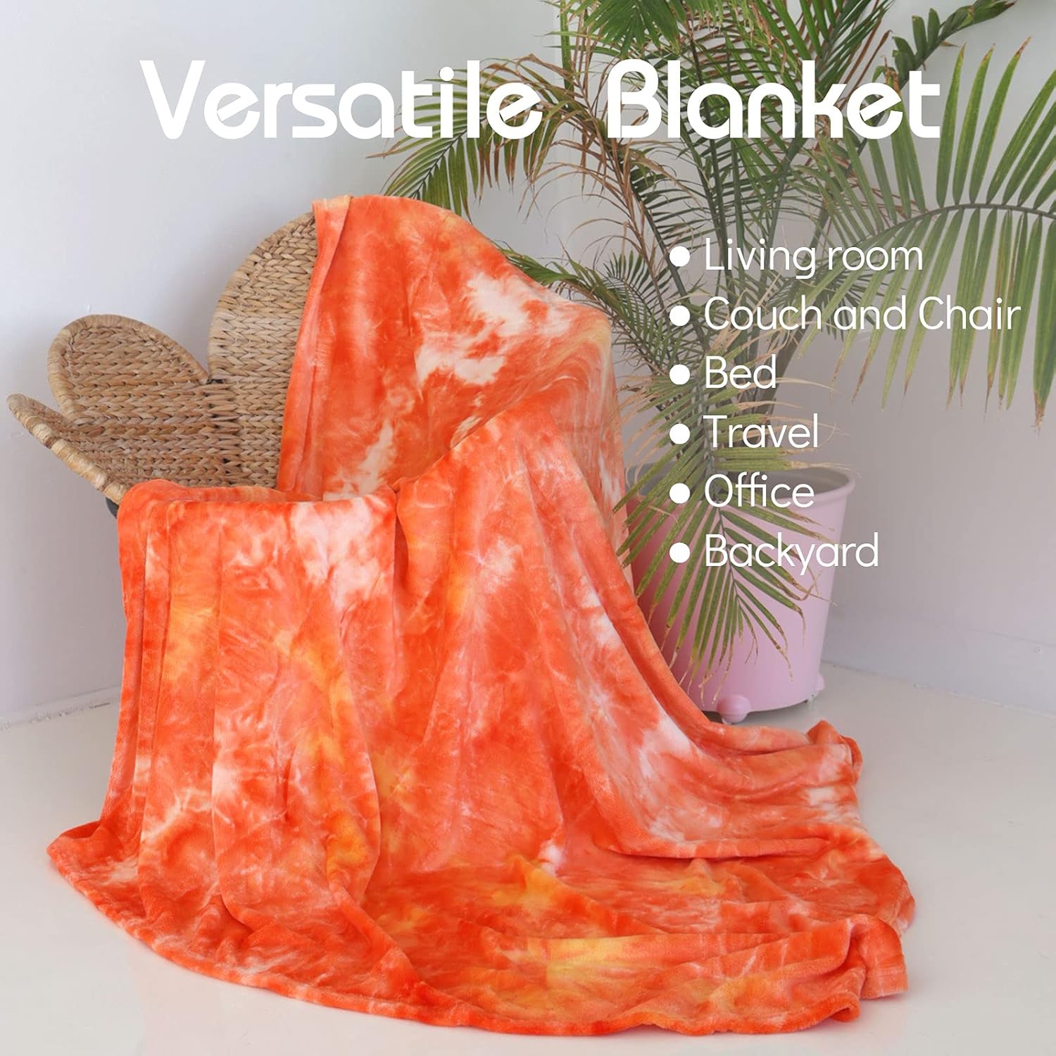 Ailemei Direct Rainbow Tie-Dye Colorful Fuzzy Fleece Blanket - Queen to King Size, Warm & Stylish for Adults, Kids - Orange