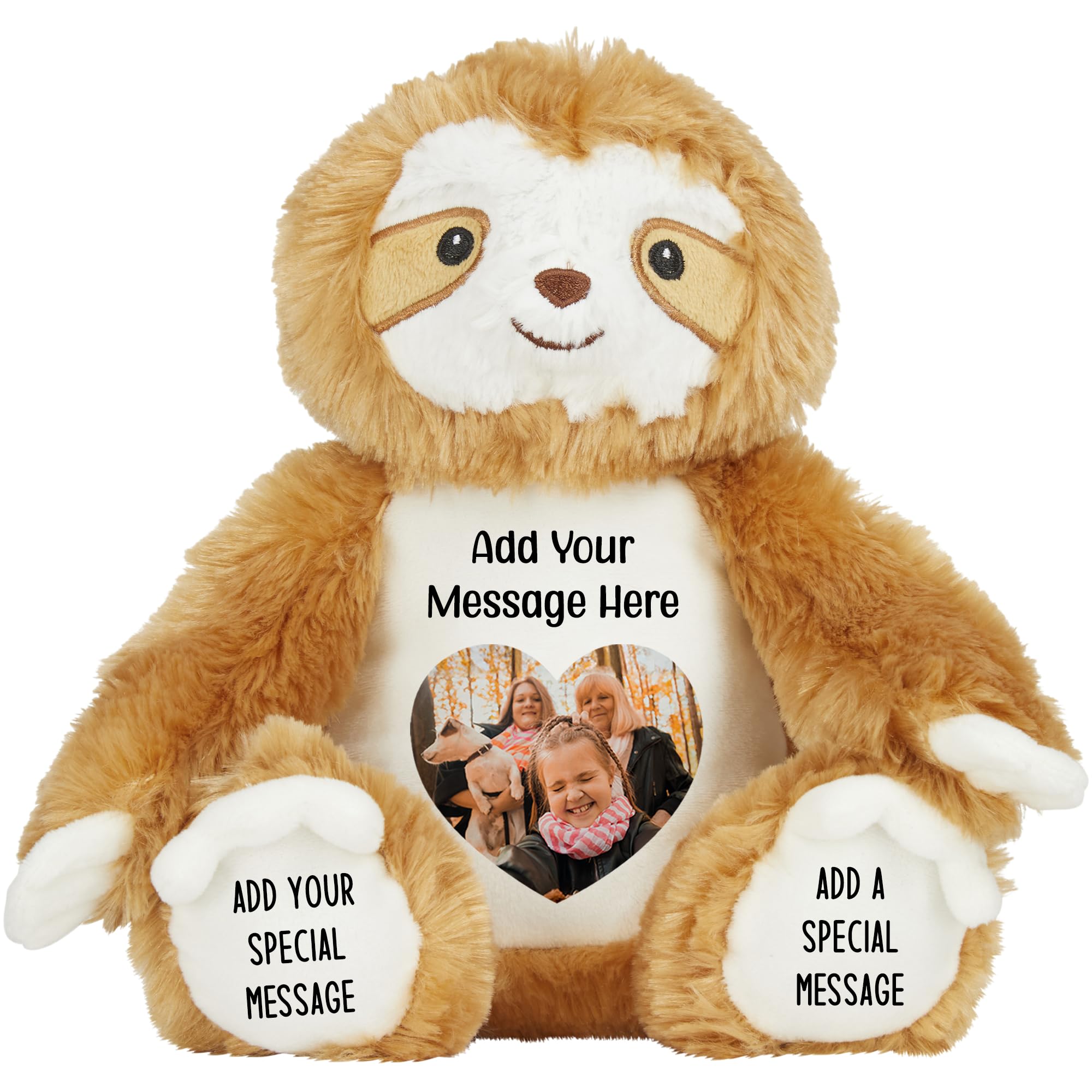 Personalised Photo Teddy Bear – Add Photo on Front & Text on Feet | 28 Styles | Custom Keepsake Gift for Baby, Sympathy, Birthday & More (Brown Sloth Teddy Bear)