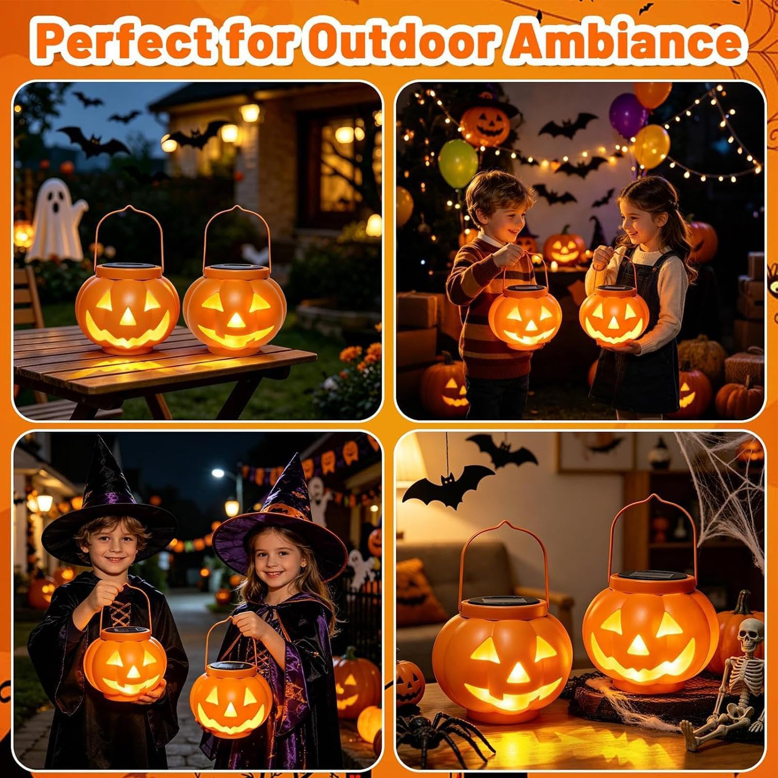 Solarbetriebene Kürbislaterne Wasserdichte & Gruselige Lampe | Halloween Solar Laterne für Herbst, Erntedankfest, Hinterhof, Garten, Weg, Rasen, und Wand