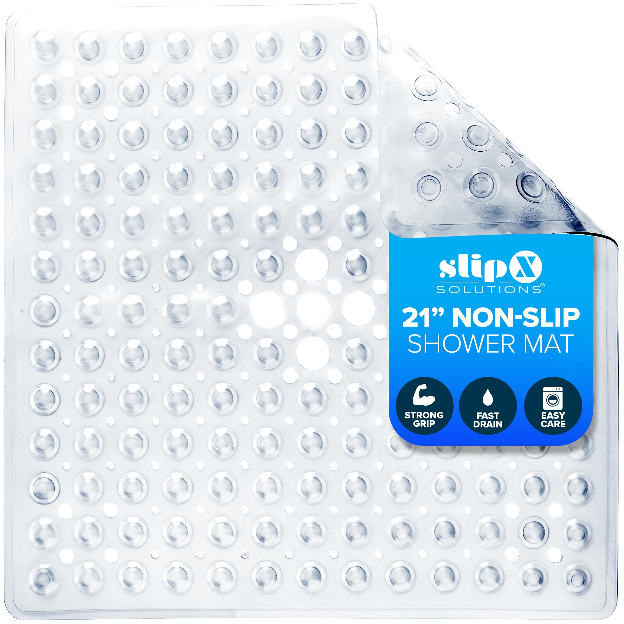 SlipX Solutions 21" Square Non Slip Shower Stall &amp; Bathtub Mat, Clear