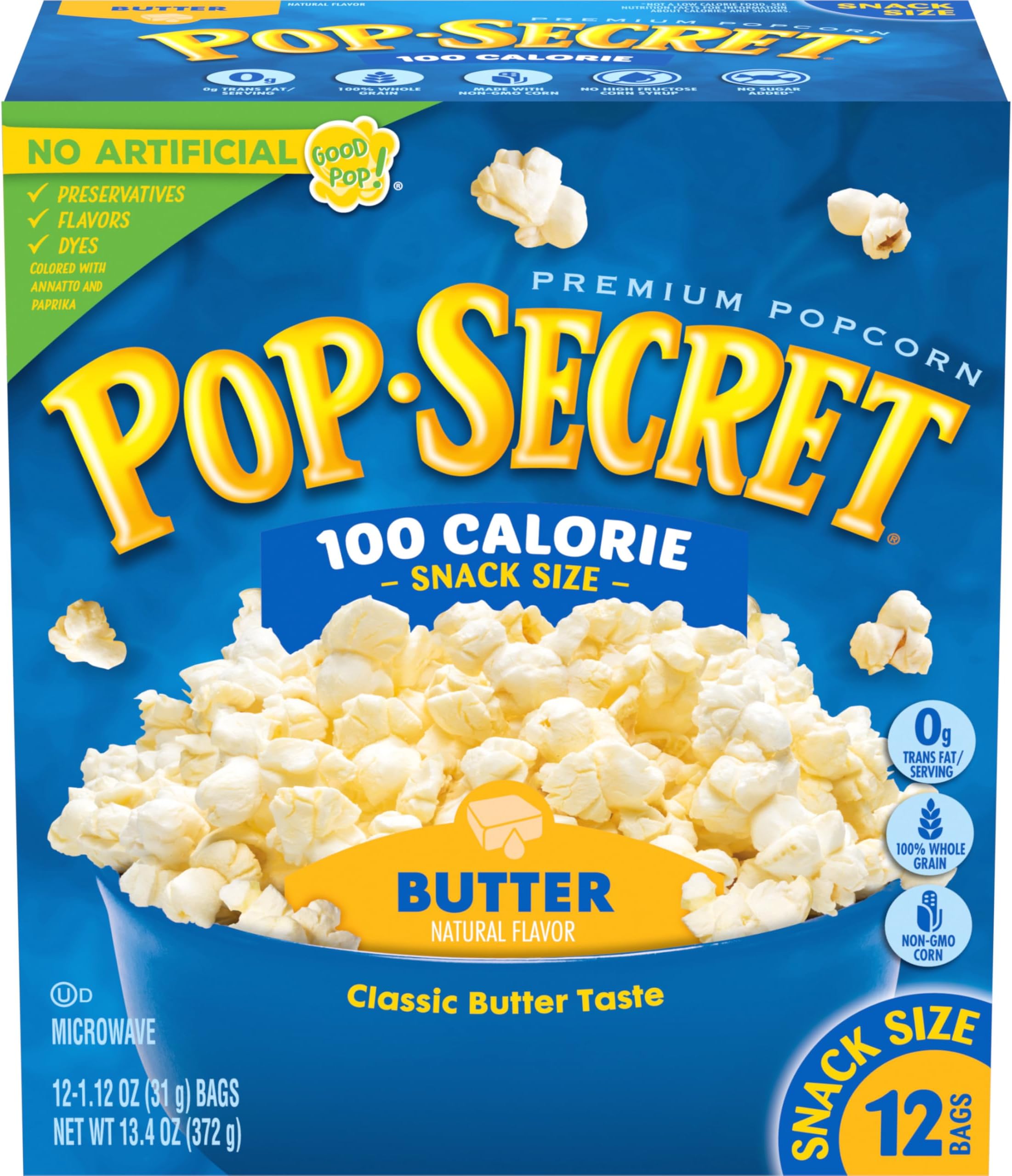 Pop Secret Microwave Popcorn, 100 Calorie Butter Flavor, 1.12 Oz Snack Bags, 12 Count (Pack of 4)