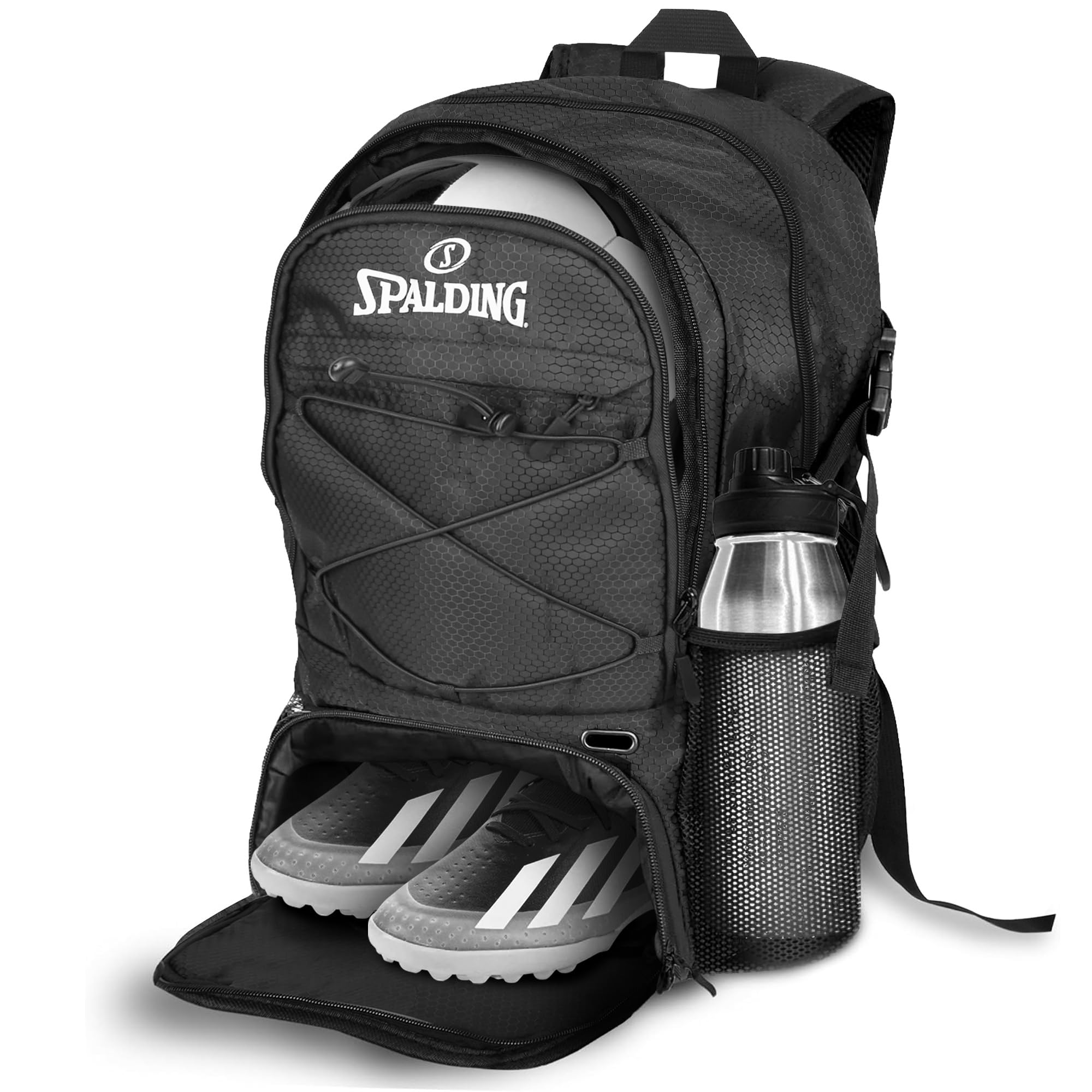 Spalding Soccer Backpack Sports Bag, Black Soccer Bag with Ball and Shoe Compartment, Use for Track Bags, Basketball Sport Ball Accessories & Stuff,
