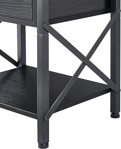 Miniatura 8 de Tajsoon Mesita de noche mesita de noche industrial mesa auxiliar mesa auxiliar con cajón y estantes abiertos para dormitorio sala de estar color
