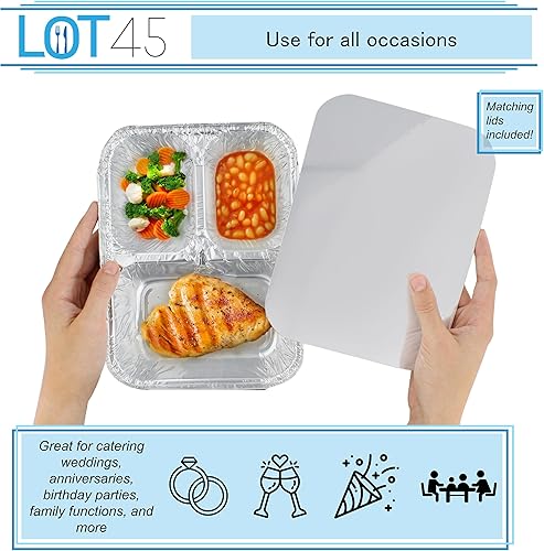 Miniatura 5 de Lot45 Sartén de aluminio para catering de 3 secciones, 10 unidades  Bandeja de aluminio desechable, sartenes para horno para catering