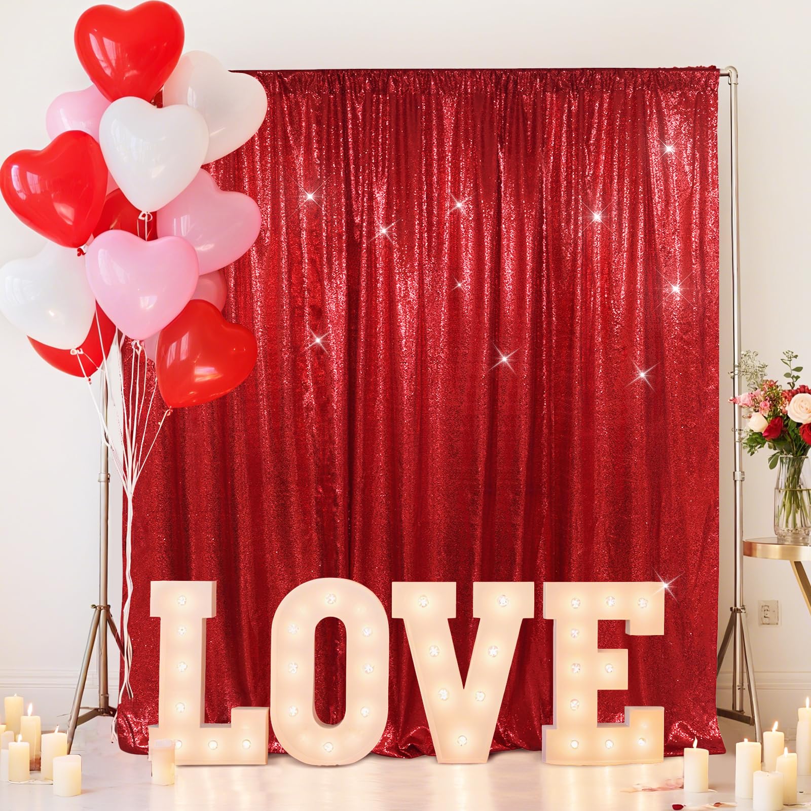 SquarePie Sequin Backdrop Curtain Less See Through Background for Wedding Christmas Party(10FT x 10FT, Red)