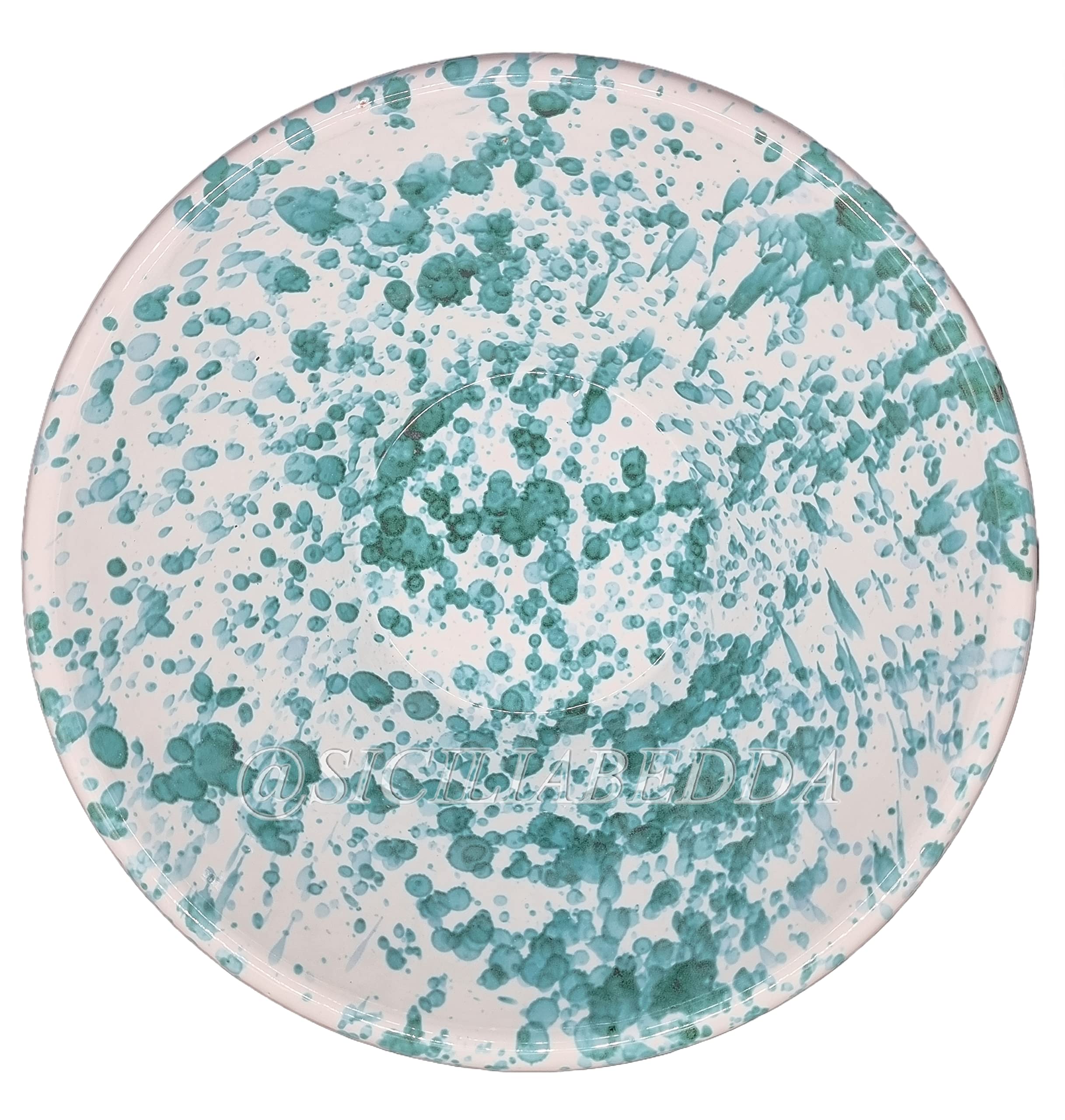 SICILIA BEDDA -LEMMO SICILIANO/INSALATIERA in CERAMICA SICILIANA DI Caltagirone - Diametro 30 Cm Altezza 15 CM (Schizzato Verde)