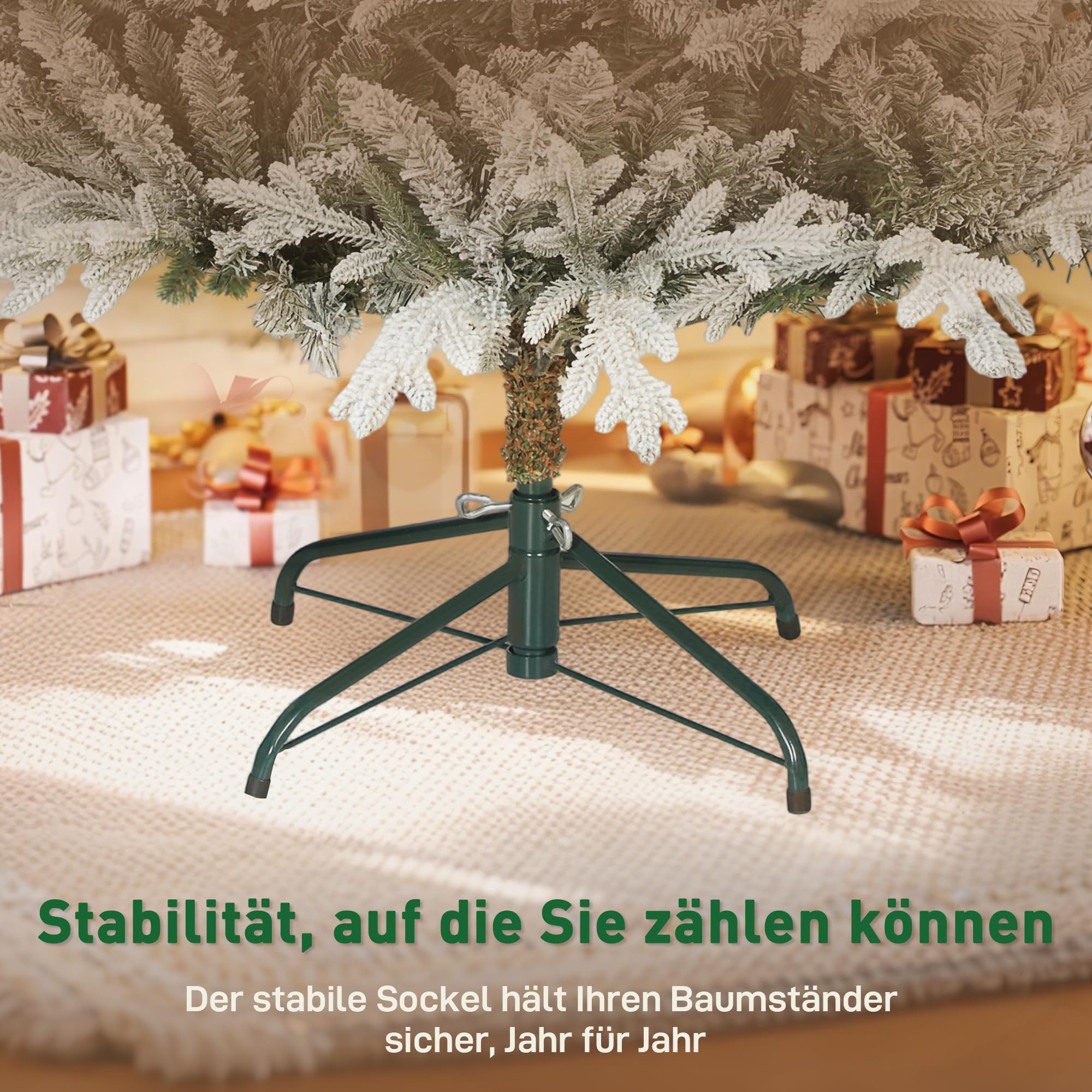 HOMCOM Künstlicher Weihnachtsbaum 180 cm Mit Schnee, 1976 Spitzen | Künstlich Tannenbaum, Christbaum Weihnachtsdeko, Inkl. Klappbar Metallständer, Für Drinnen