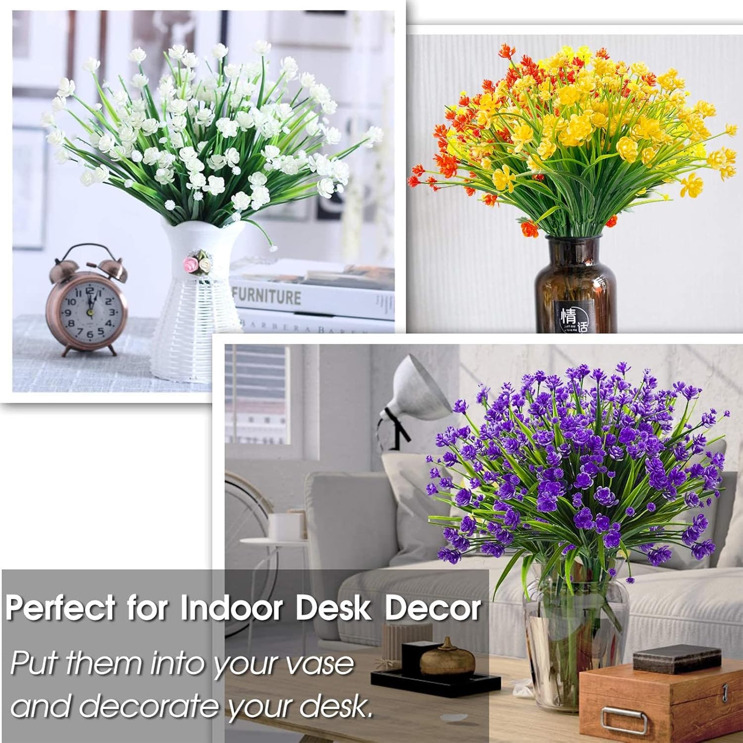 20 Bundles Artificial Flowers for Outdoor Decoration, Spring Summer Decoration UV Resistant Faux Outdoor Plastic Greenery Shrubs Plants Fake Flowers Hanging Planter Home Garden Decor(Mix Colors) : Home & Kitchen