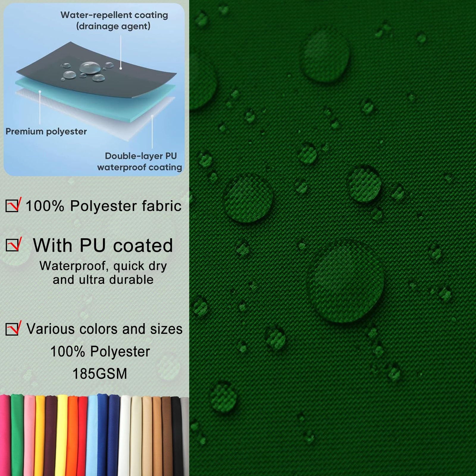 Wodoodporny Parasol Przeciwsłoneczny 2 x 2 m Żagle Przeciwsłoneczne, Ogrodowy Baldachim Wodoodporny UV Poliester Pes 98% Blok UV Na Imprezę Na Patio W Ogrodzie, Ciemnozielony