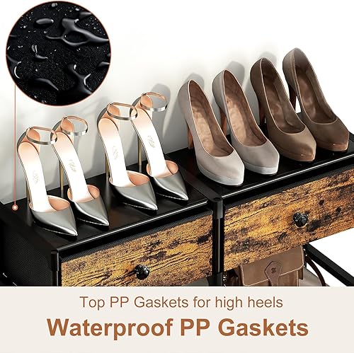 Miniatura 8 de Zapatero alto, organizador de zapatos de 8 niveles con 2 cajones grandes, almacenamiento de zapatos para 28-32 pares, estante de zapatos de metal