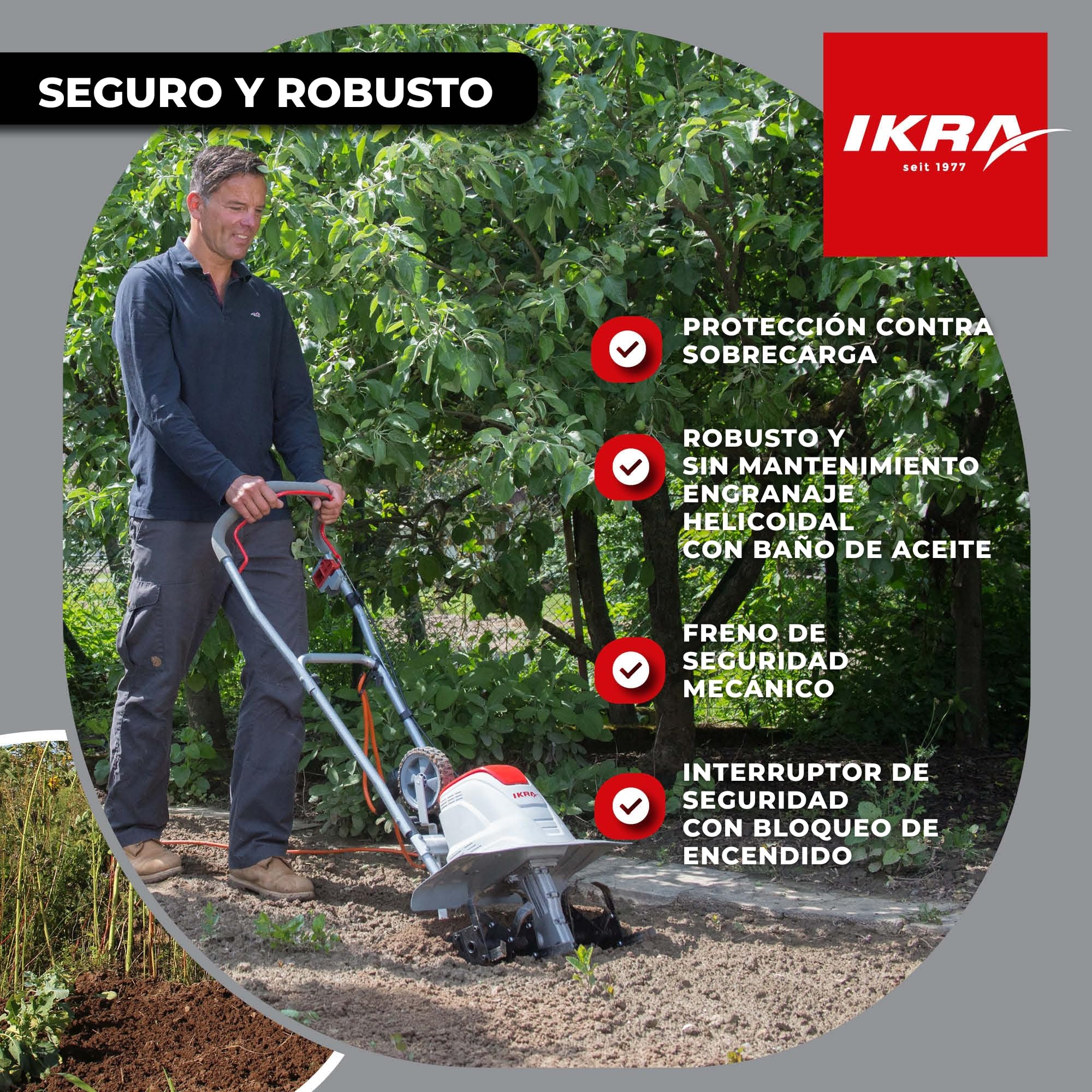 IKRA motoazada eléctrica motocultor cultivador Fem 1500, Ancho útil 17-45cm, 1500W, Incl. arado aporcador