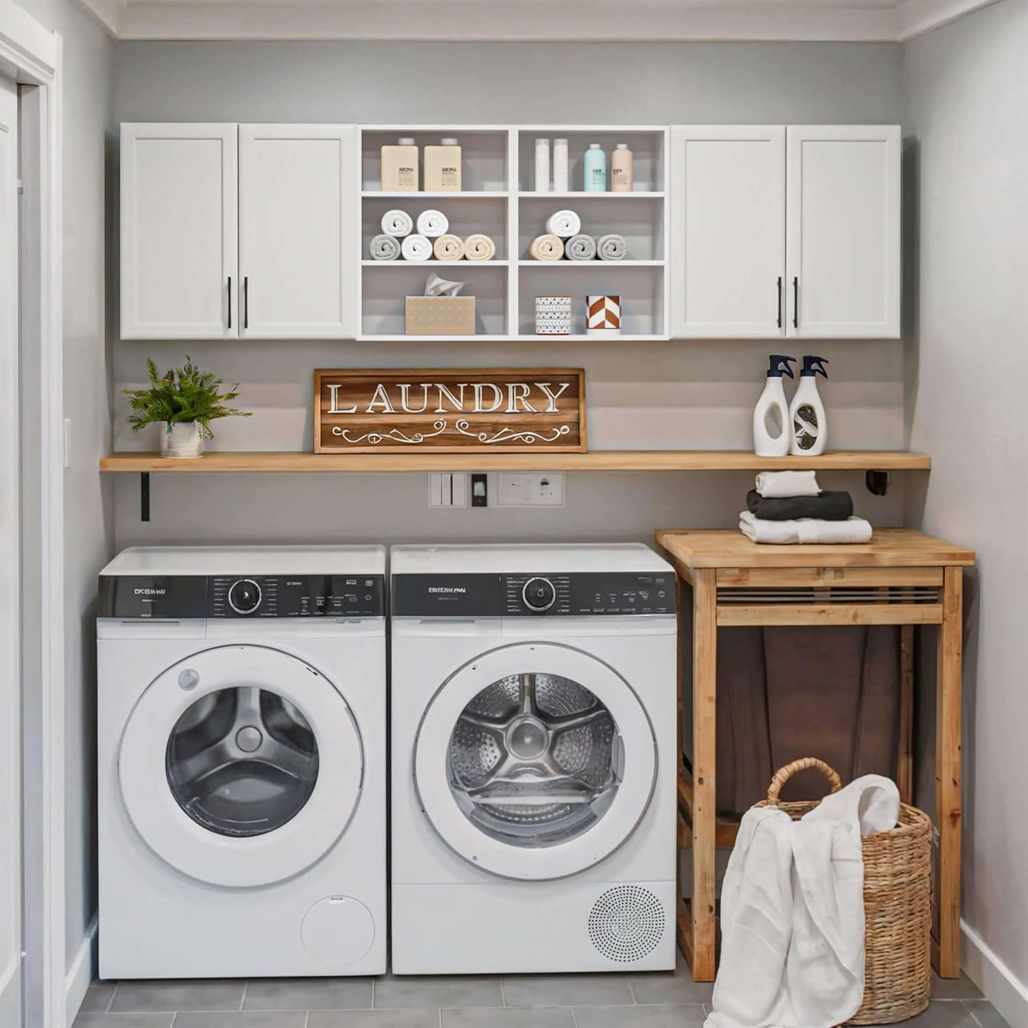 FIMELLO 62.8 ''W X 11''D X 21.7''H Wall Cabinets for Laundry Room, Wooden Kitchen Cabinet, Floating Wall Cabinets, Hanging Wall Cabinet for Laundry, Kitchen, White