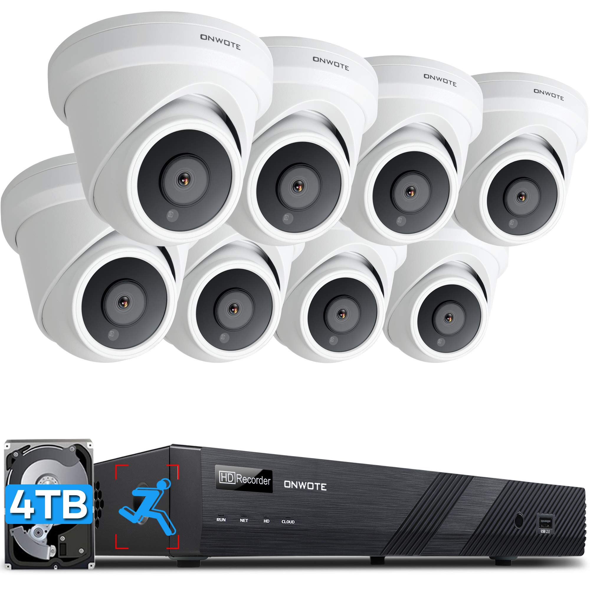 ONWOTE 16 Channel 4K PoE Security Camera System 4TB HDD, Smart-Human-Detection, 16CH H.265+ 8MP NVR, (8) 4K Wired Outdoor ...