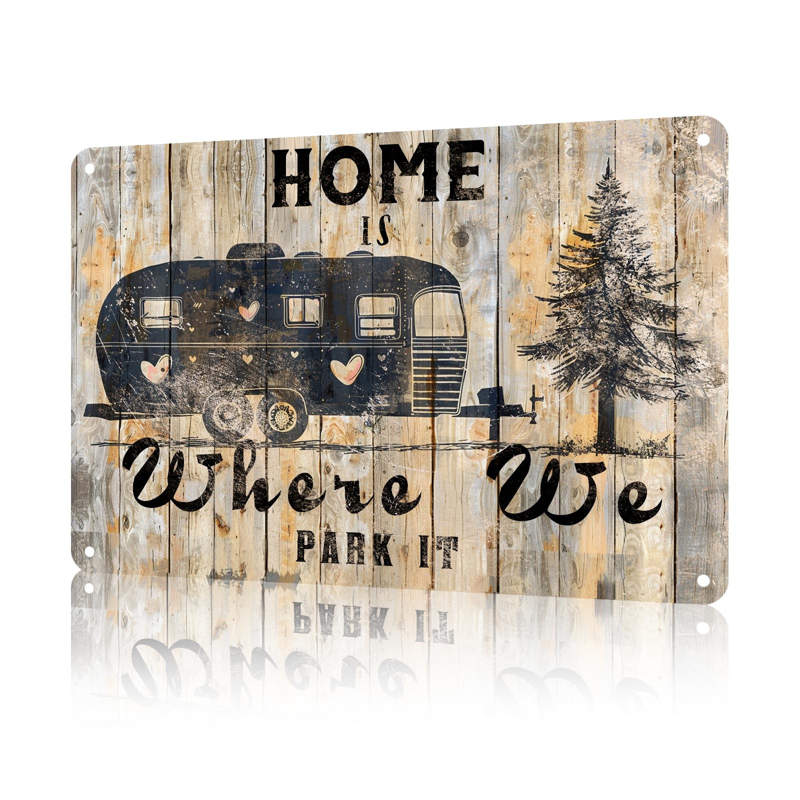 Anceky Home Where We Park It Metal Sign Vintage Aluminum Sign Funny Tin Sign Wall Decor for Yard Home Cafe Kitchen Bar 12×16 Inch