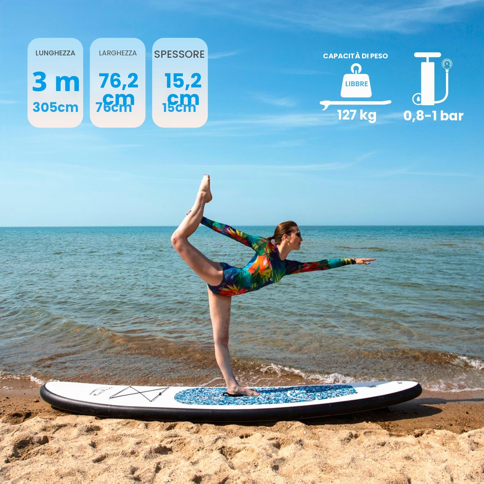 FunWater Tavola da surf gonfiabile SUP completa Paddleboard accessori pagaia regolabile, pompa, zaino da viaggio, guinzaglio, borsa impermeabile, tavola per adulti