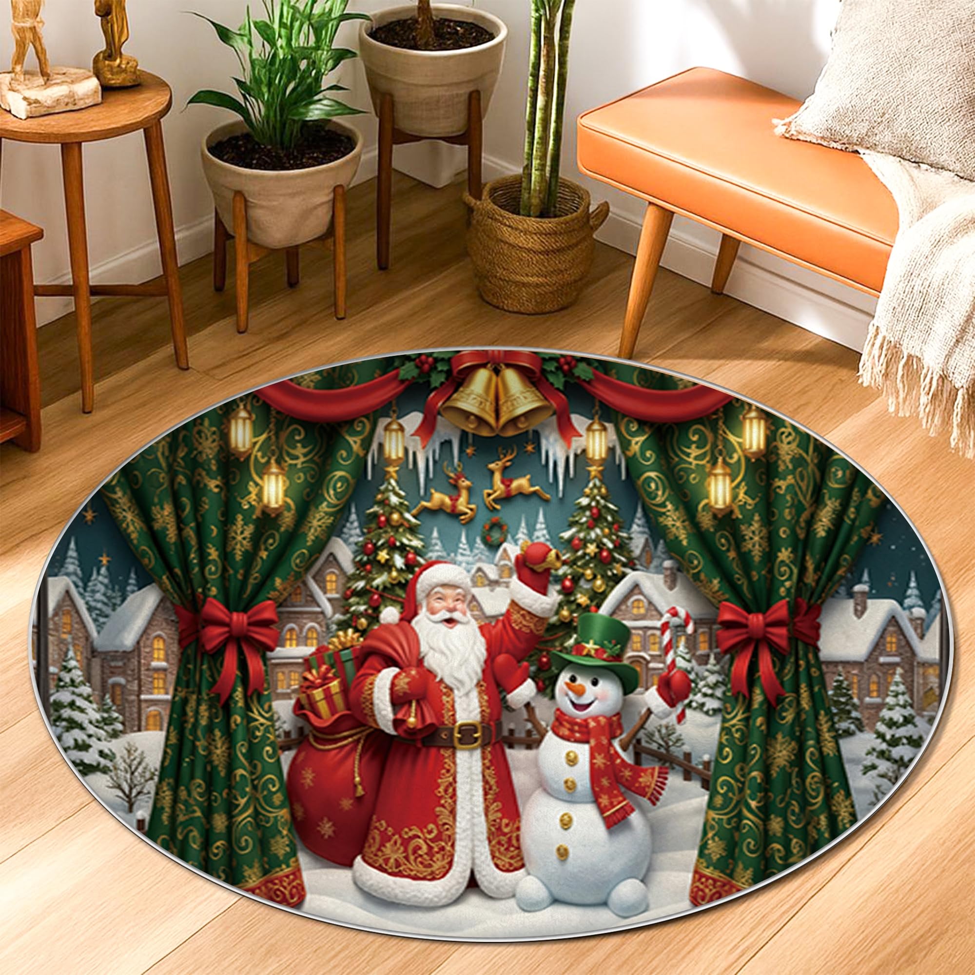 Tapis de Noël intérieur poils ras rond rouge 90cm pour buanderie et cuisine