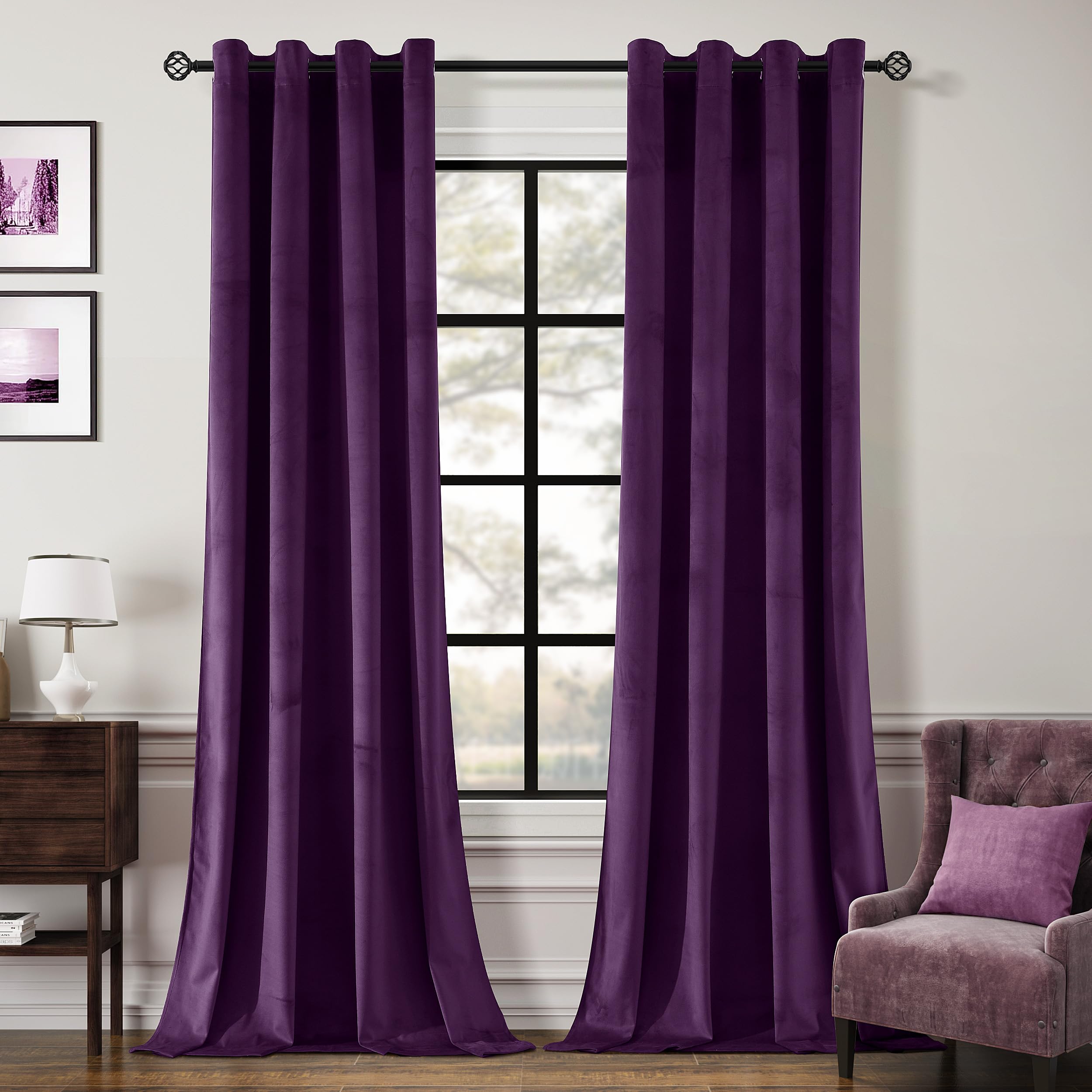Deep Purple Velvet Curtains 84 inches Long Grommet Blackout Curtains for Bedroom Light Blocking Thermal Insulation Drapes Set of 2 Panels 52”x 84”