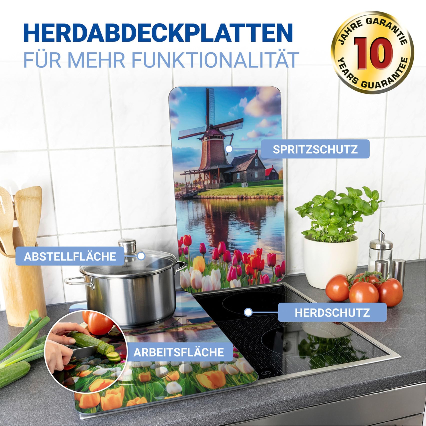 WENKO Placas protectoras cocina Mod Molino Viento ajustable altura 30x52 cm juego 3 vidrio