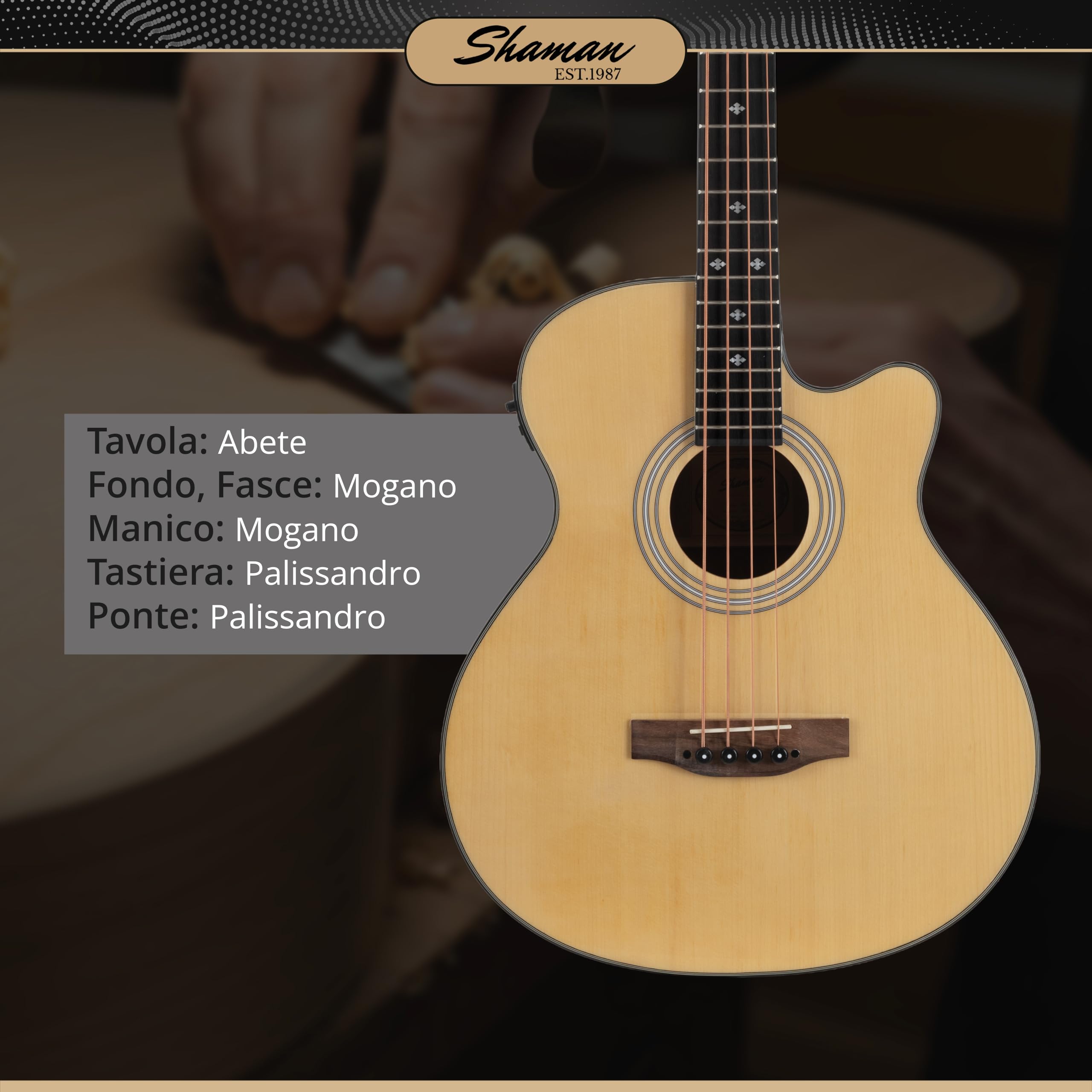 Shaman AB4-50CE-NT Basso Acustico Naturale, Generale, Modello: AB4-50CE-NT | Peso: 2, 8 kg, Numero di corde: 4, Orientamento: Destrimano, Corpo, Forma del corpo: Jumbo con cutaway, Tavola: Abete, Manico