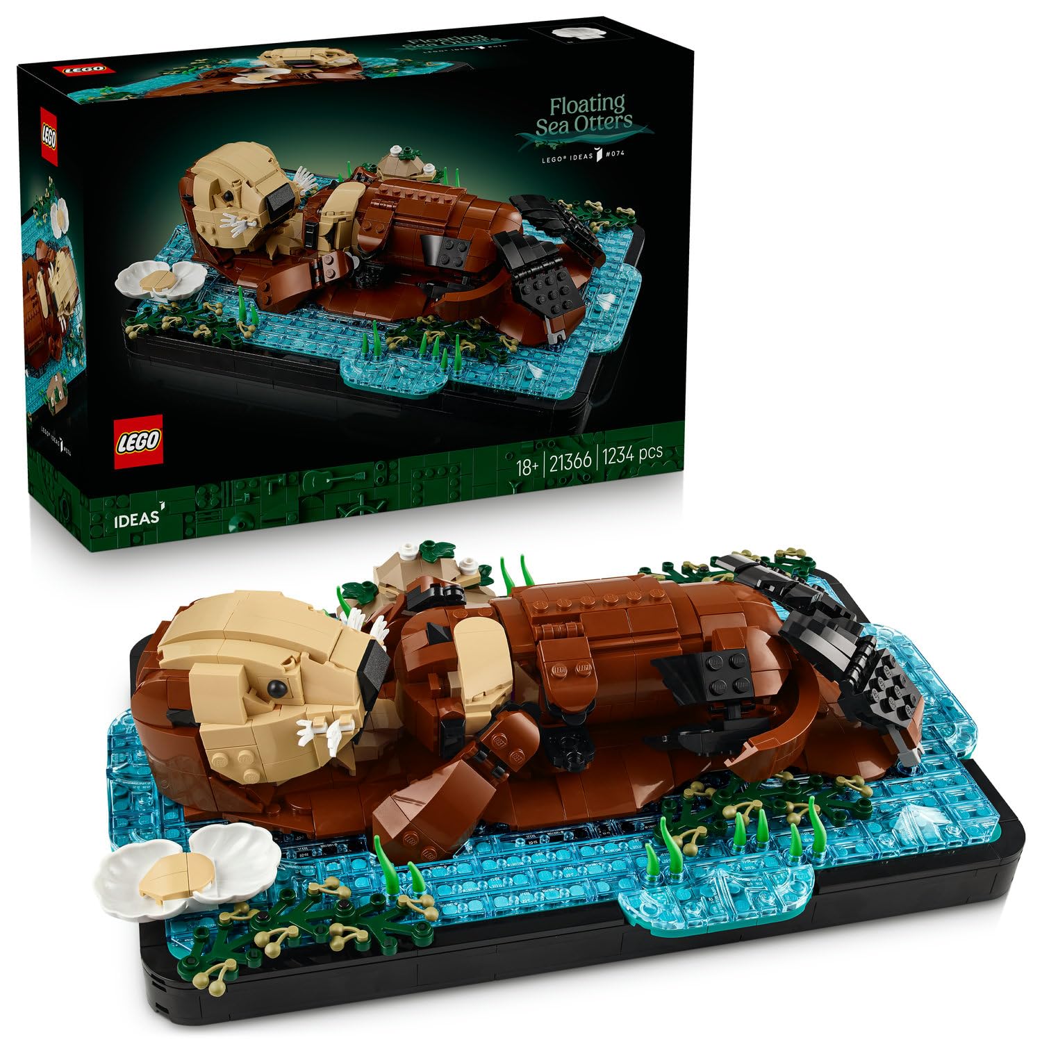 LEGO Ideas Yüzen Deniz Samurları 21366 - Yetişkinler için Anne Deniz Samuru, Küçük Yavru Figürü ve İstiridye İçeren Yaratıcı Dekoratif Model Yapım Seti, Hediye Fikri (1234 Parça)