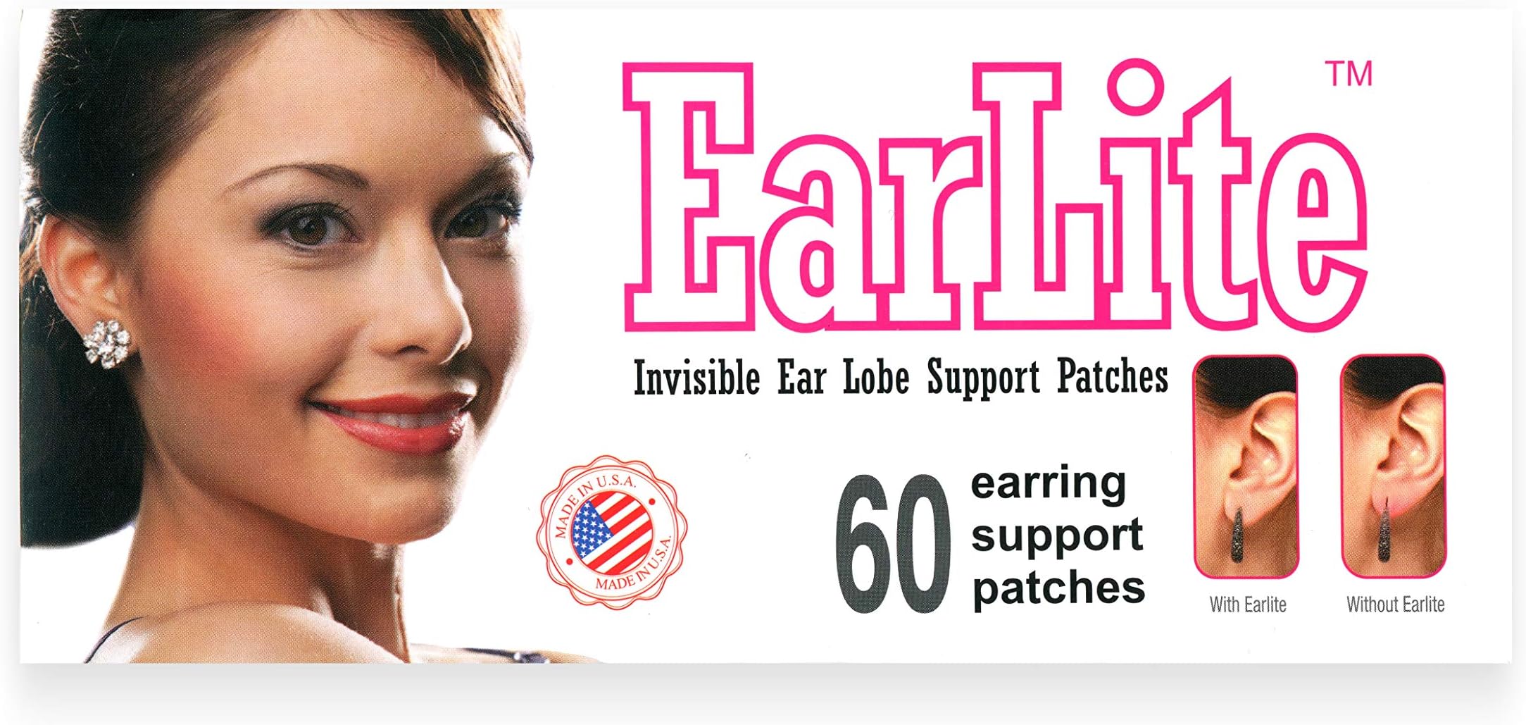 60 patches Invisible Earring Ear Support Waterproof Patches in ZipLock Pouch - Made in USA