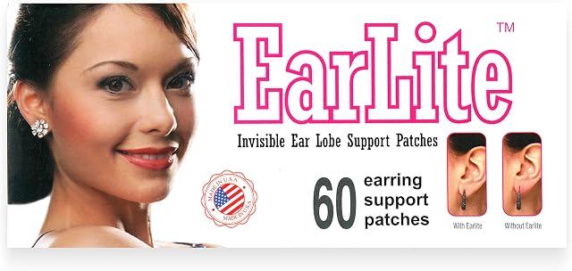 EarLite 60 PATCHES Invisible Earring Ear-Lobe Support Patches Waterproof Patches in ZipLock Pouch