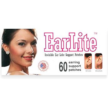 EarLite 60 Invisible Earring Ear Lobe Wonder Support Patches Waterproof Patches in ZipLock Pouch ...