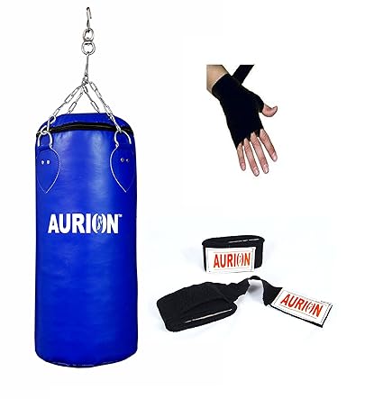 AURION Synthetic Hard Punching/Boxing Bag, 48 inches (UNFILLED) with Hand WRAP