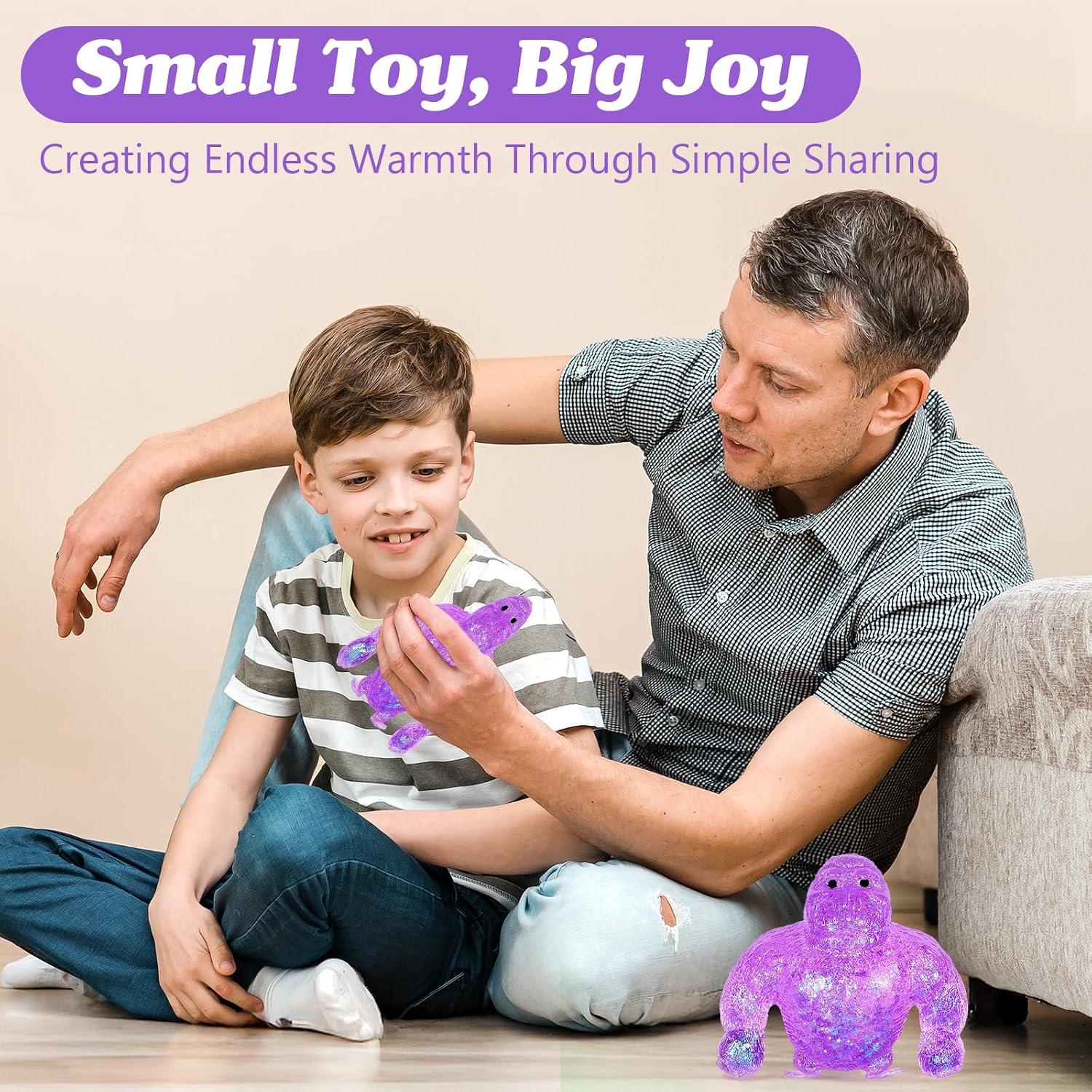 Squishy Fidget Monkey Stress Balls, Monkey Malt Sugar Ball Squishy Toys for Adults, Sensory Stress Relief Toys, Animal Squeeze Stretch Fidget Toys Birthday Gift for Kids (Purple)