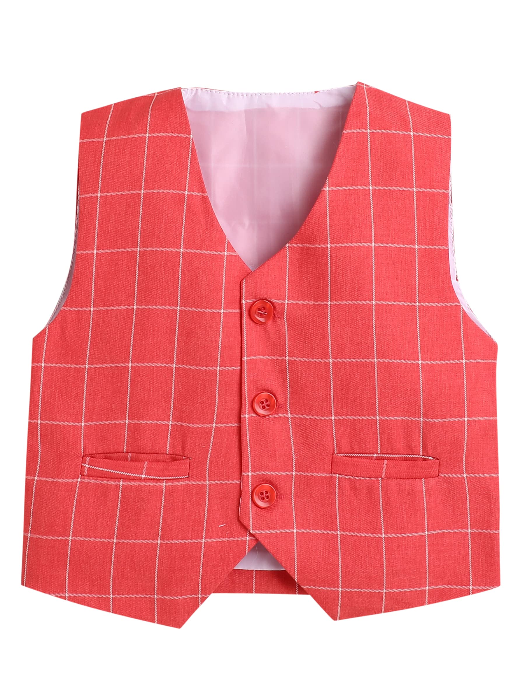 Jeetethnics Boys Peach Checked Waistcoat Set with Shirt and Trousers (6040AXH)