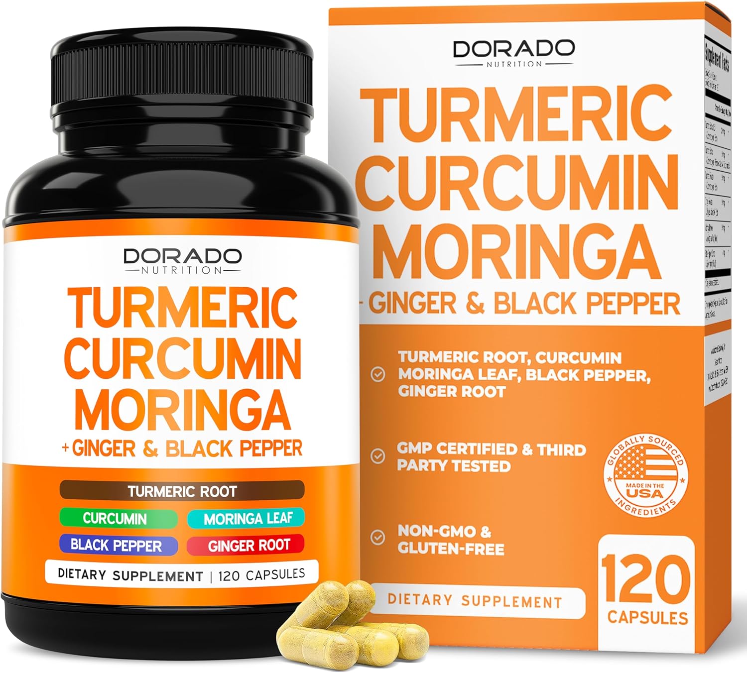 Turmeric Curcumin Supplement with Black Pepper, Ginger, Moringa (10:1 Equivalent 3000 mg Per Serving, Made with 95% Curcuminoids) Third Party Tested, Non-GMO, Gluten Free – USA Made – (120 Capsules) Turmeric Curcumin Supplement with Black Pepper, Ginger, Moringa (10:1 Equivalent 3000 mg Per Serving, Made with 95% Curcuminoids) Third Party Tested, Non-GMO, Gluten Free – USA Made – (120 Capsules)
