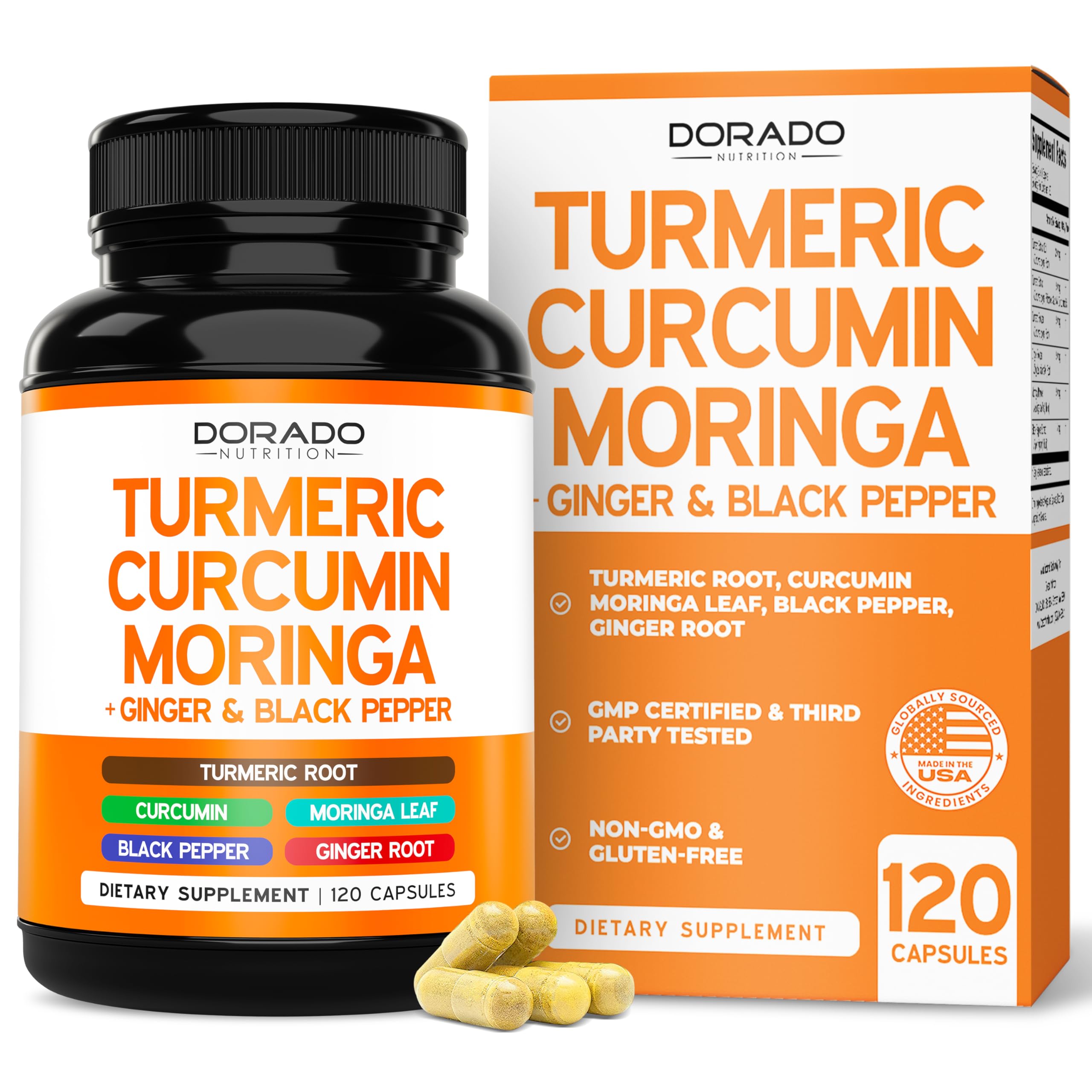Turmeric Curcumin Supplement with Black Pepper, Ginger, Moringa