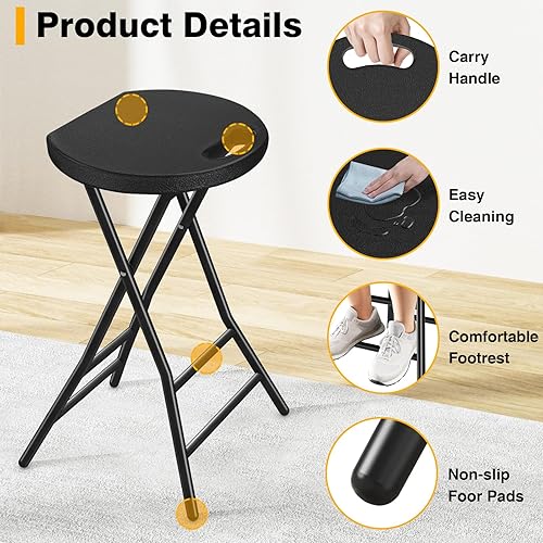 Miniatura 14 de TAVR Furniture Silla plegable portátil con asa, taburete plegable redondo resistente con capacidad de 500 libras para adultos, taburete plegable de