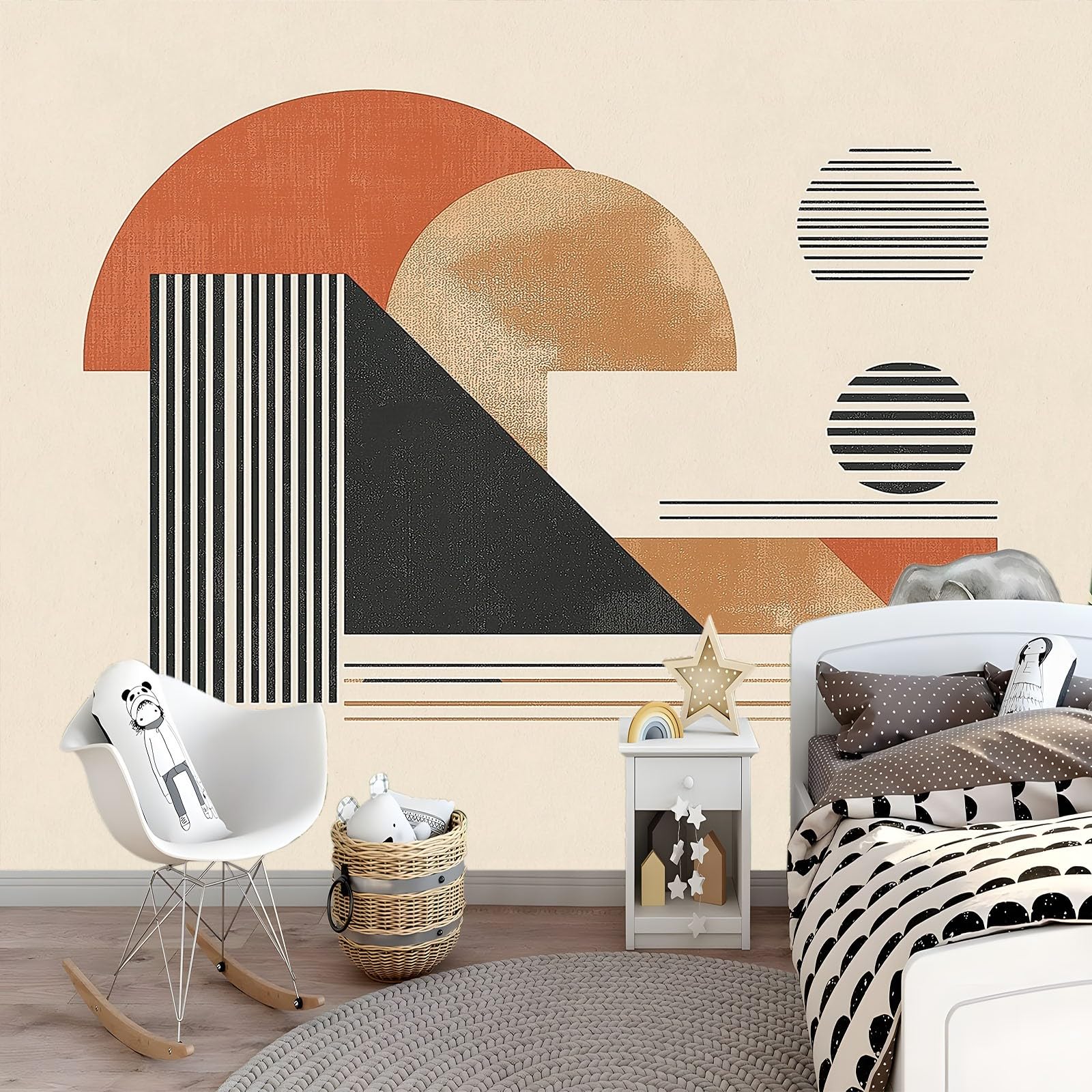 Abstrakcyjne geometryczne linie minimalistyczne 3D panoramiczna tapeta 300 x 210 cm, fototapeta z włókniny | Dekoracja ścienna Fototapeta Sypialnia Beżowa dla dzieci,