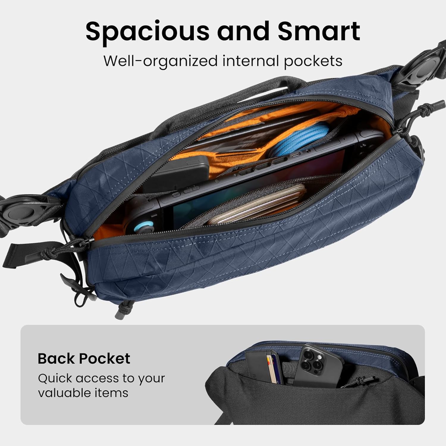tomtoc 5.5L X-Pac Sling Bag for Nintendo Switch 2/ROG Xbox Ally X, Heavy Duty Crossbody Bag for Men, Water-resistant Carry Chest Daypack Travel Shoulder Pack for Steam Deck OLED, iPad mini, Tactical