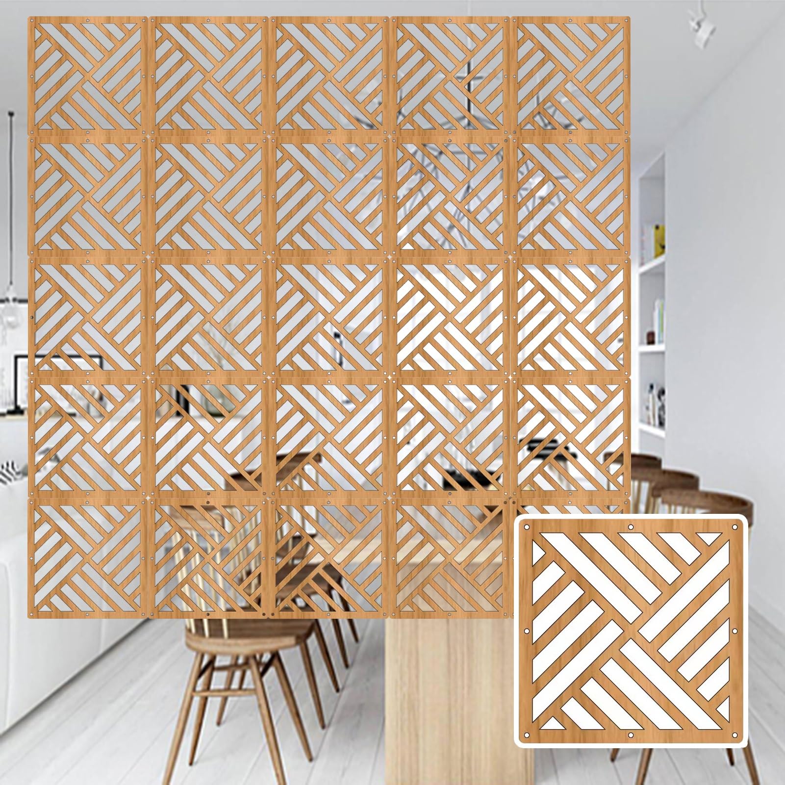 Wooden Hanging Room Dividers Partition Screen for Living Room Bedroom Office Shop Home Portable and Hollow Design for Privacy Indoor Separator Panel Space Divider (33pcs)