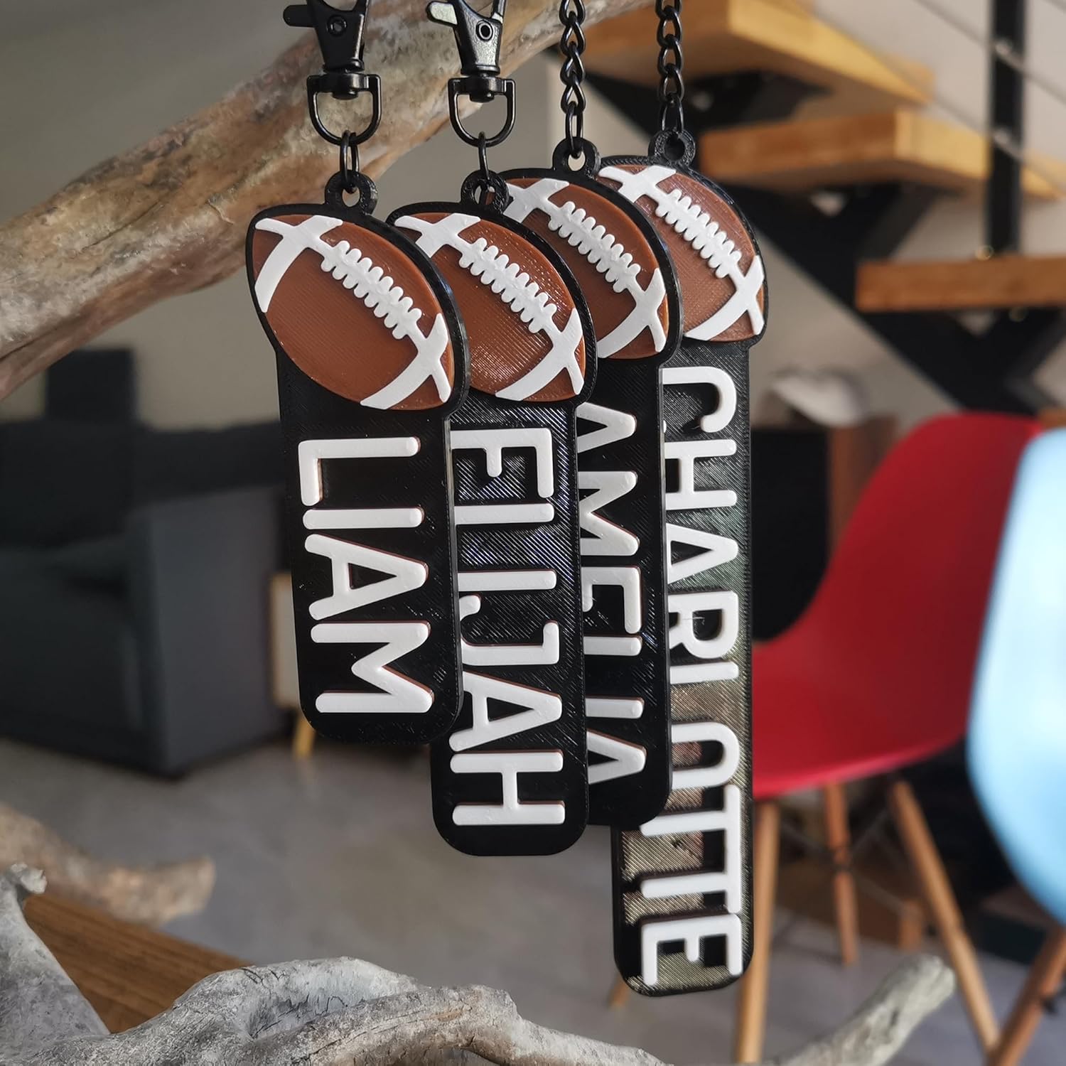 Set of 10/20/30 Personalized Custom Foot Ball Football Keychain Backpack charms name tag Keyring 3D Printed Game Day Sport Fans Team Personalized School Kids Gifts DIY