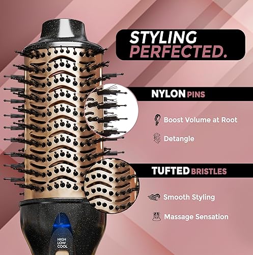 Miniatura 3 de Cepillo de aire caliente iónico de barril grande de 3 pulgadas, cepillo voluminizador de un solo paso de 2.953 in para cabello grueso y largo,