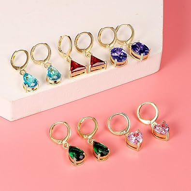 10 Pairs Dangle Earrings for women Fashion Pack- Flawless Cubic Zirconia Leverback Earrings for Teens Girls with Silver/Gold -Hoop