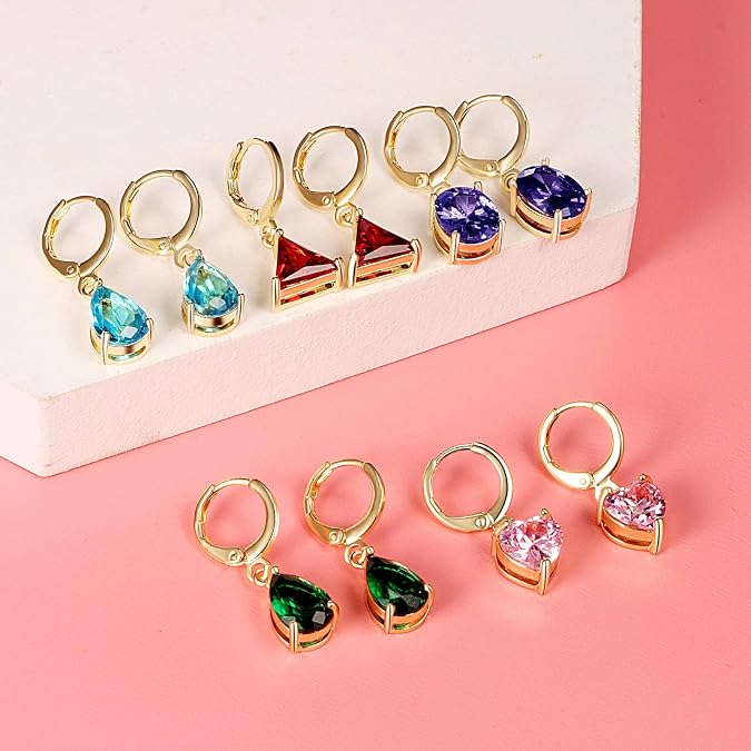 10 Pairs Dangle Earrings for women Fashion Pack- Flawless Cubic Zirconia Leverback Earrings for Teens Girls with Silver/Gold -Hoop