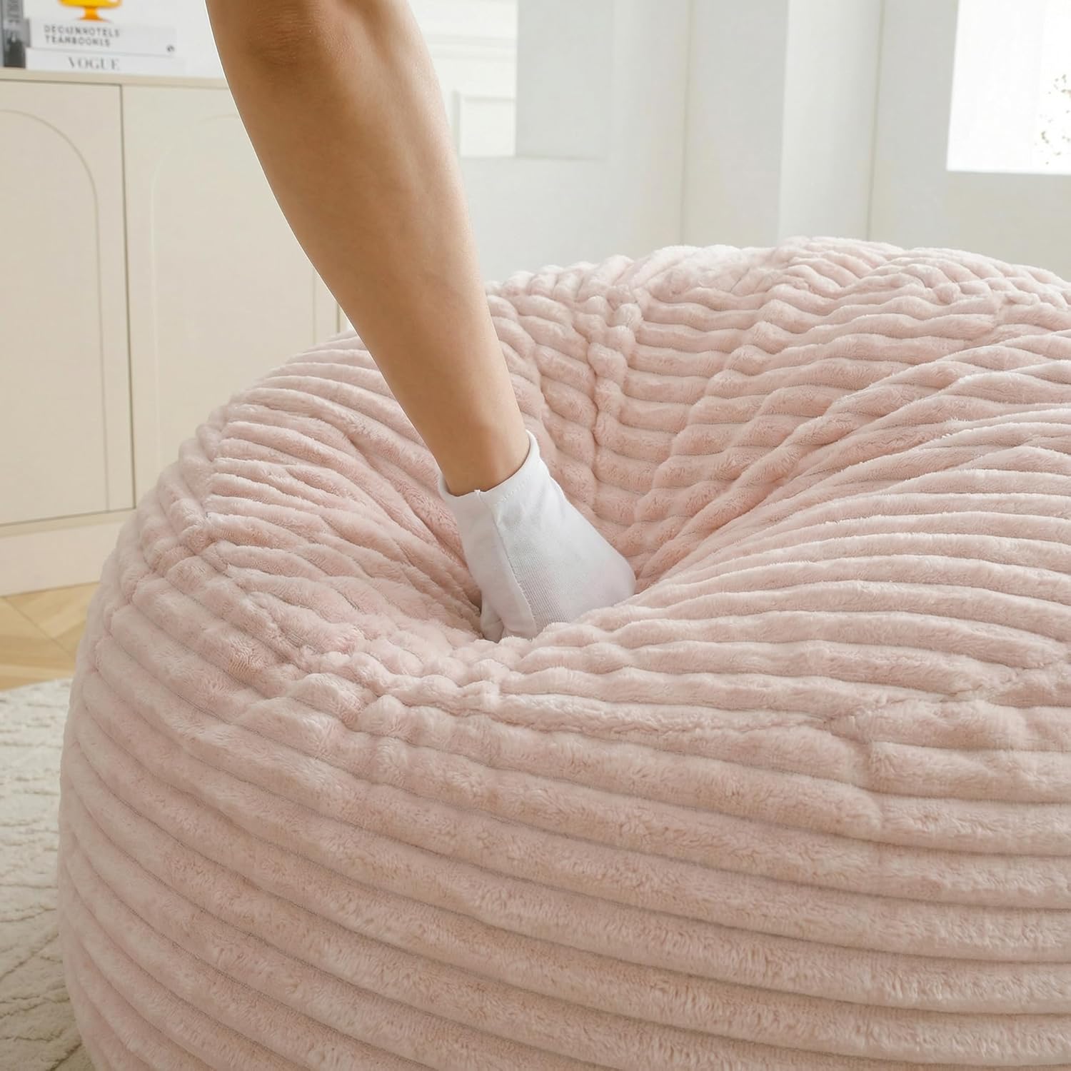 Lazy Sofa Bean Bag Chair – Oversized High Back Corduroy Floor Couch for Adults and Kids, Foam-Filled Large Accent Lounge Sofa for Gaming, Reading, Living Room, Bedroom, Office – Pink