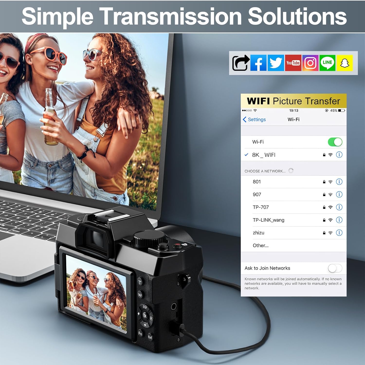 8K&64MP Digital Cameras for Photography, 16X Zoom, WiFi, 180° Flip Screen, Autofocus, Anti-Shake, Wide-Angle & Macro Lens, Built-in Fill Light, PU Leather Case, 64GB Card & 2 Batteries (Black)