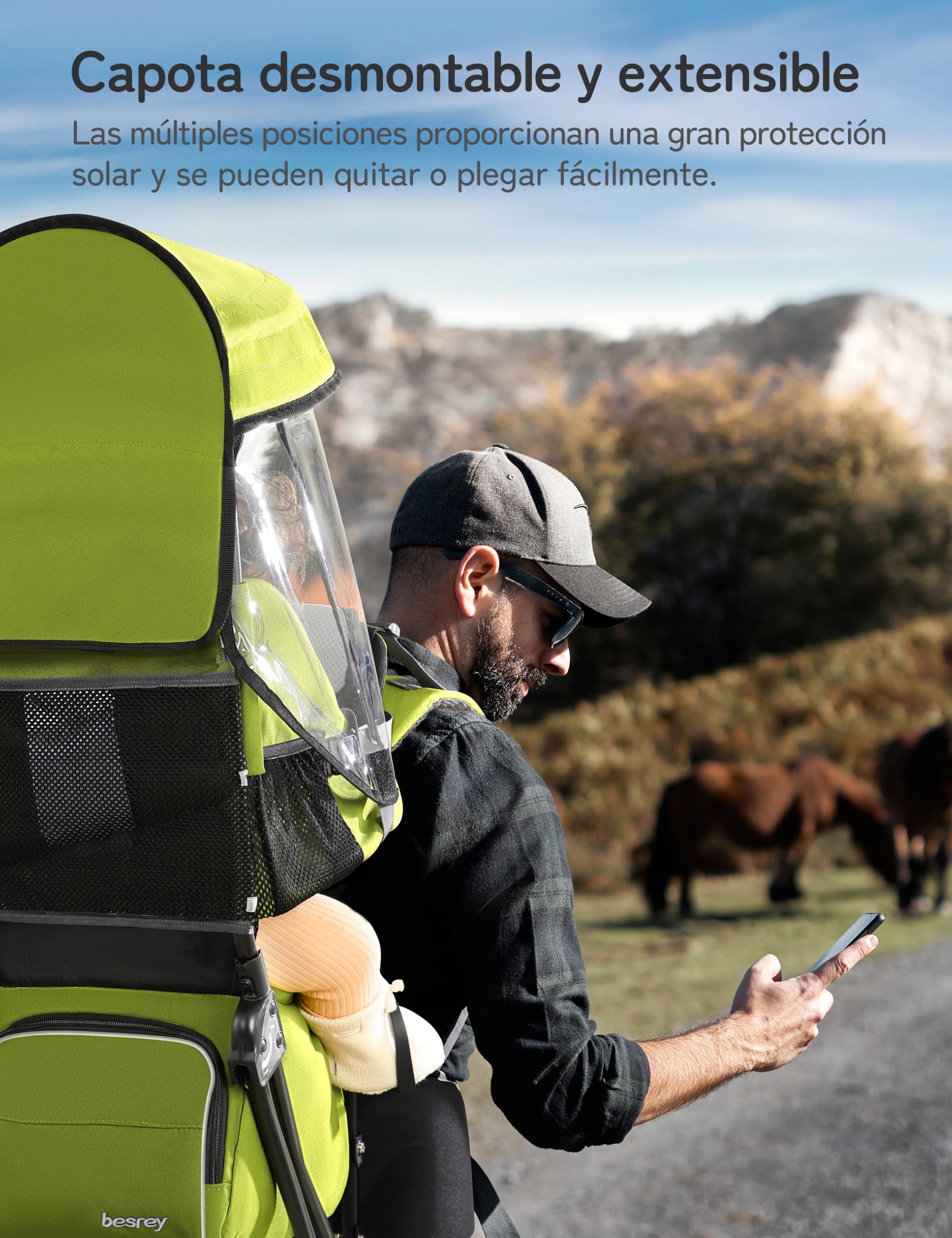 besrey Porte-bébé de randonnée, Sac à dos pour enfant, à usage en extérieur, Pliable