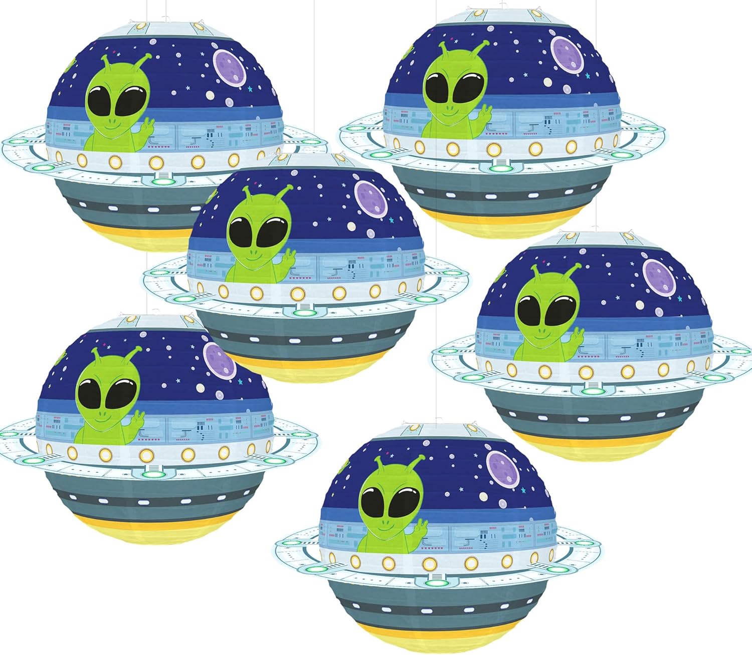 Planet Paper Lanterns Outer Space Party Hanging Lanterns 6 PCS Alien Paper Lanterns for Kids Theme Party Birthday Classroom Home Bedroom Decor Supplies